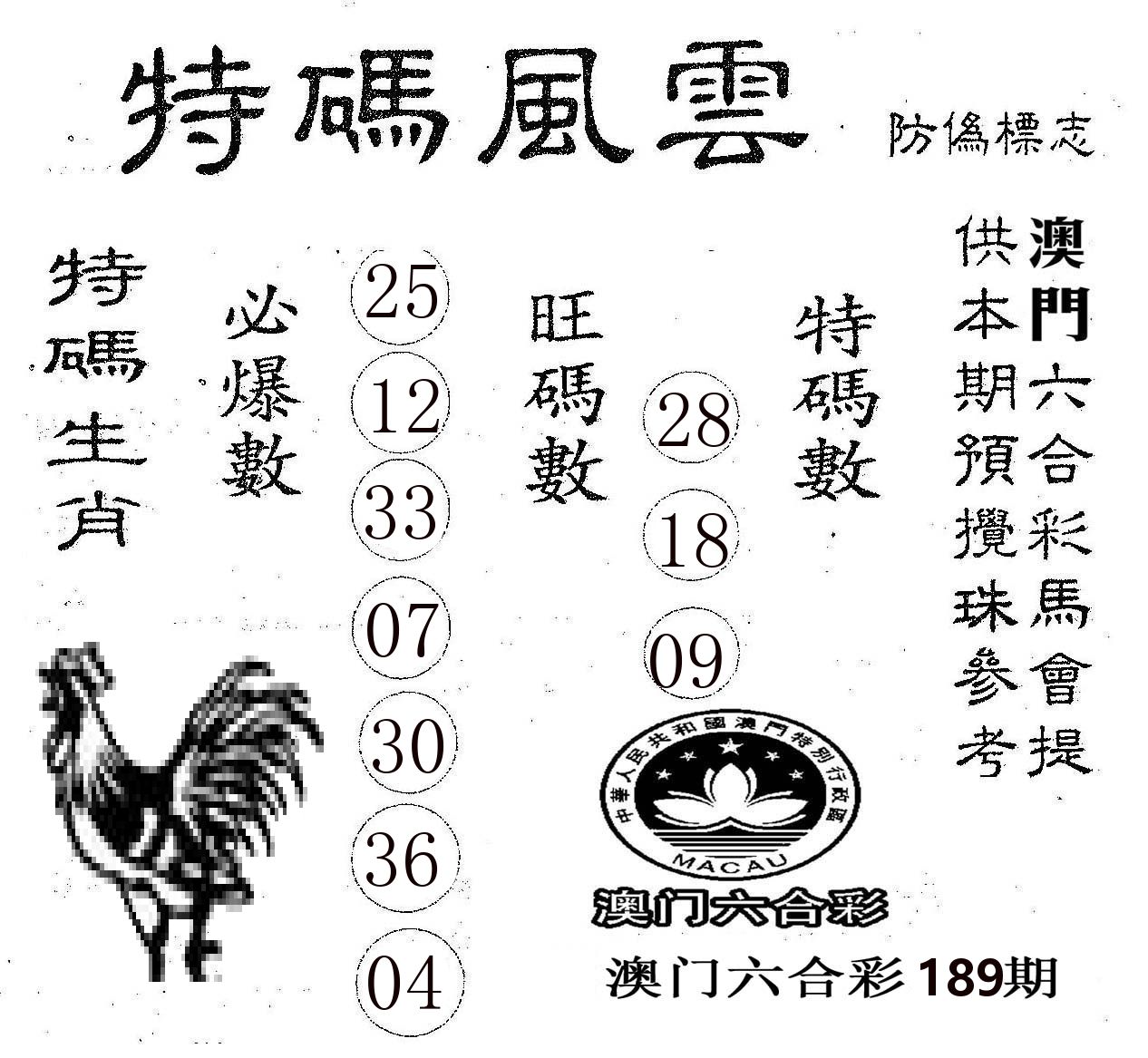 特码风云 第189期