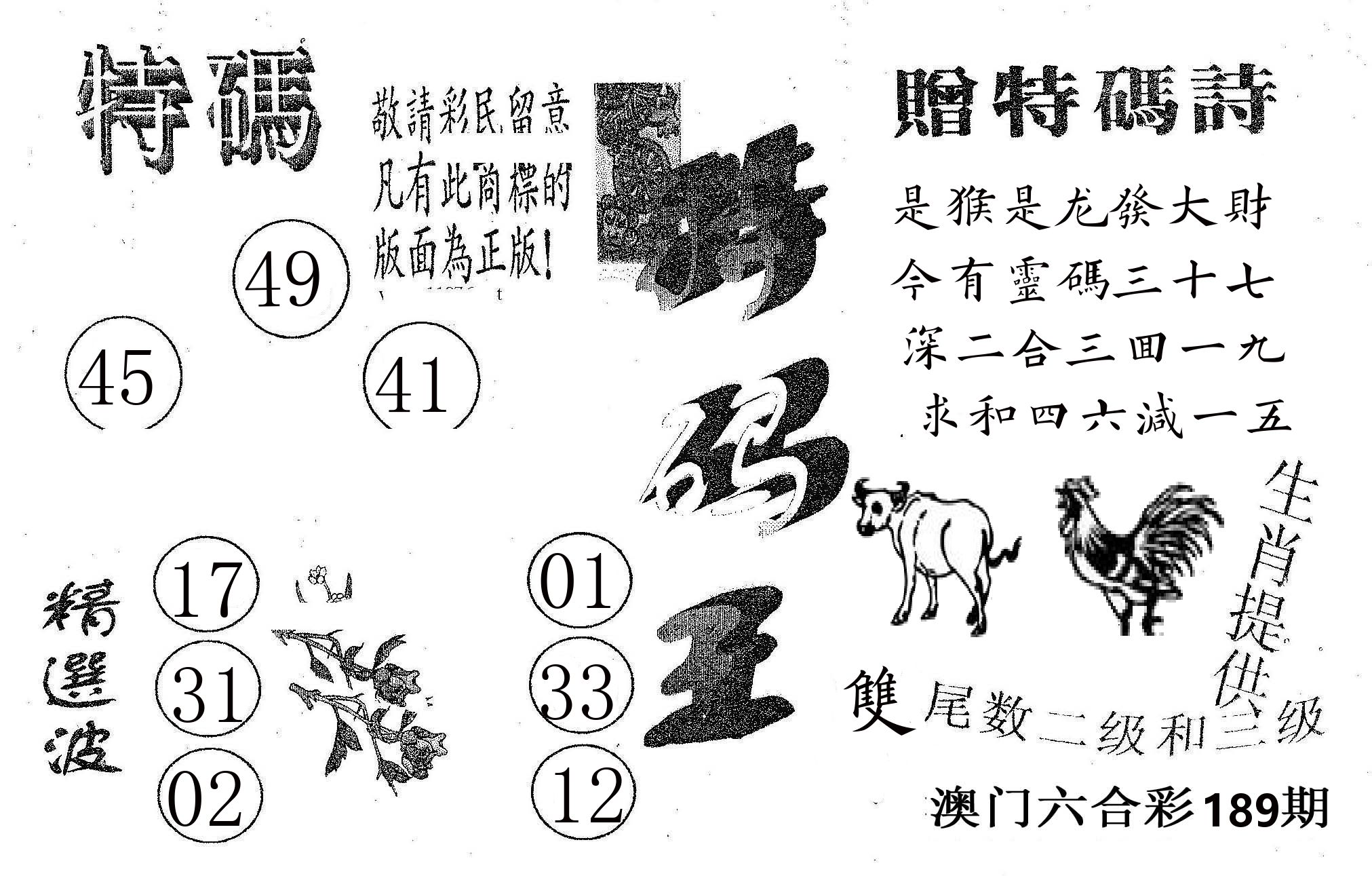 特码王A 第189期