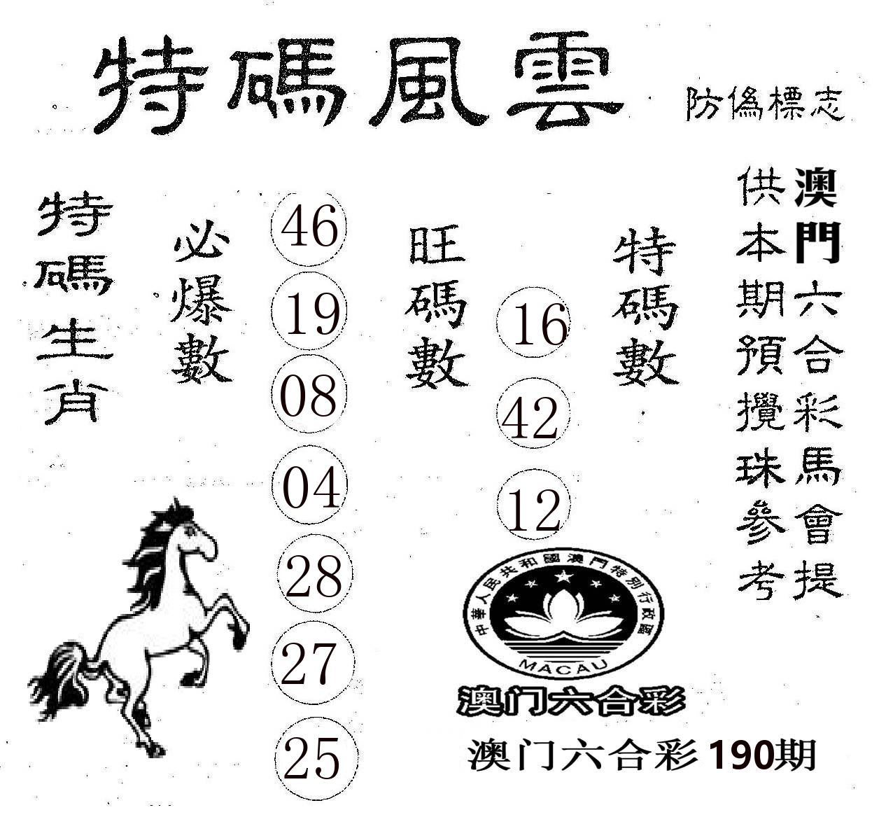 特码风云 第190期
