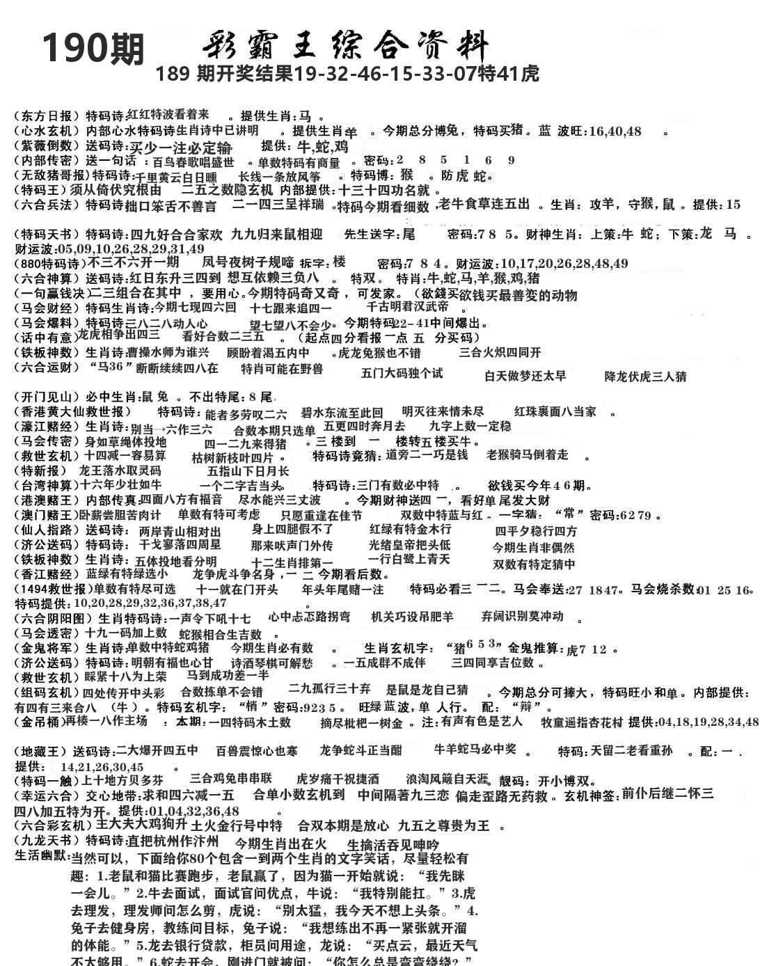澳门综合资料 第190期