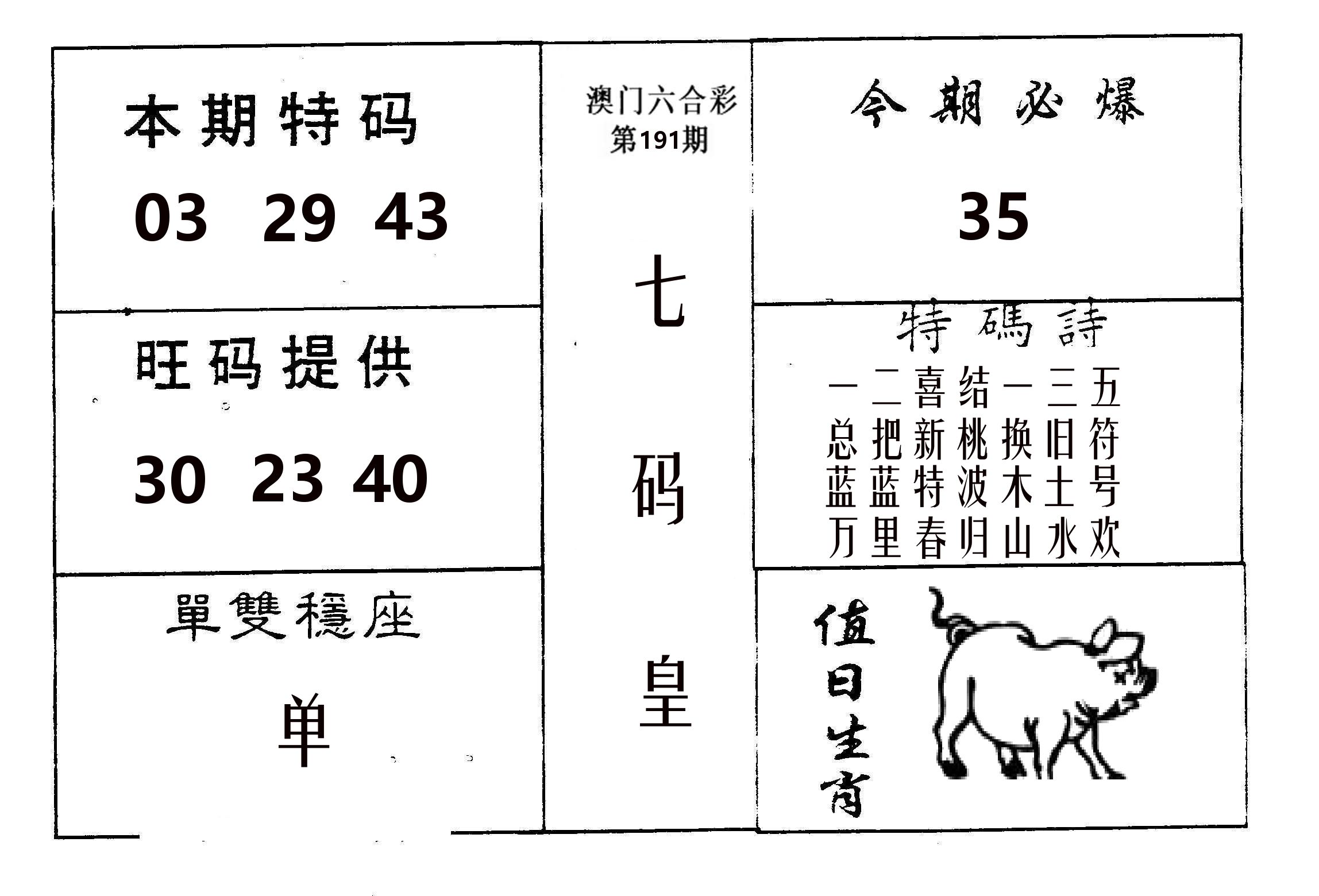 七码皇 第191期