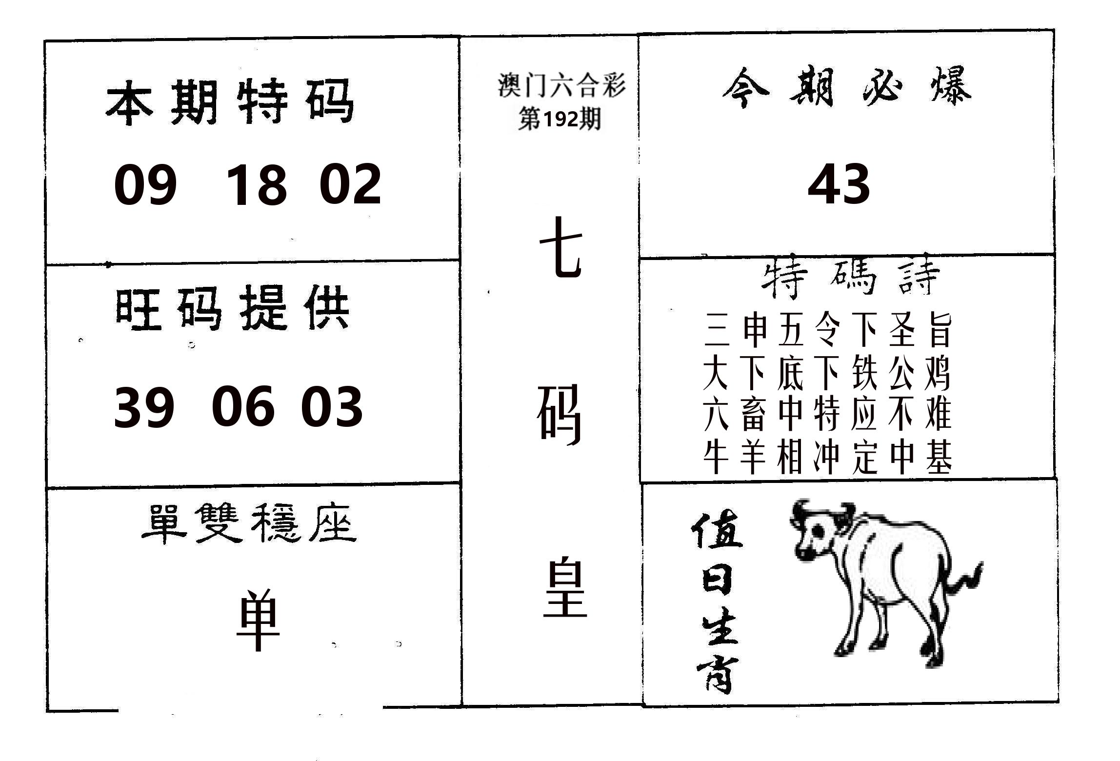 七码皇 第192期