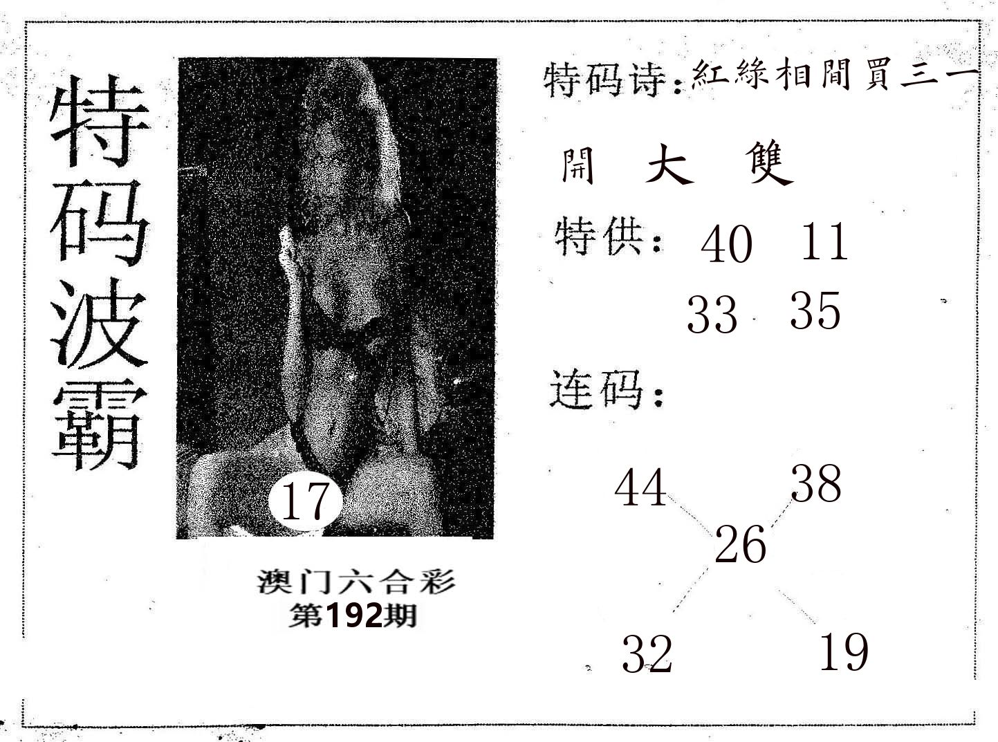特码波霸 第192期