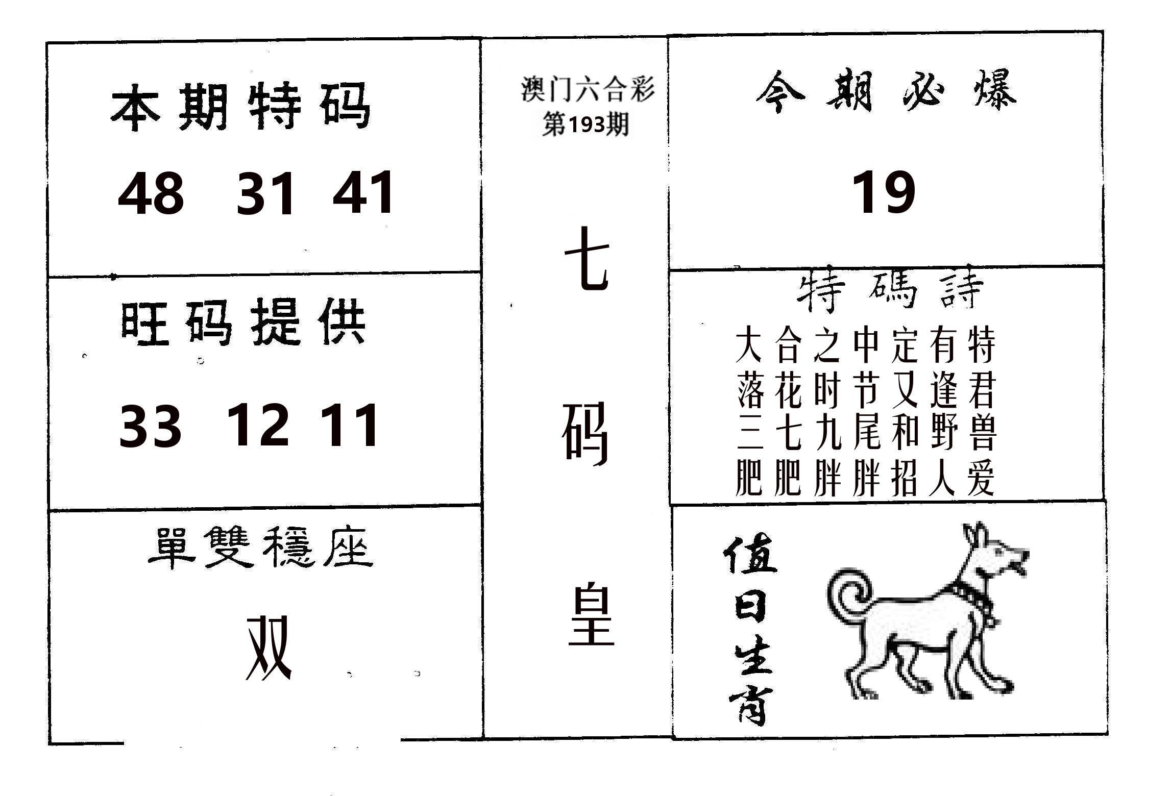 七码皇 第193期