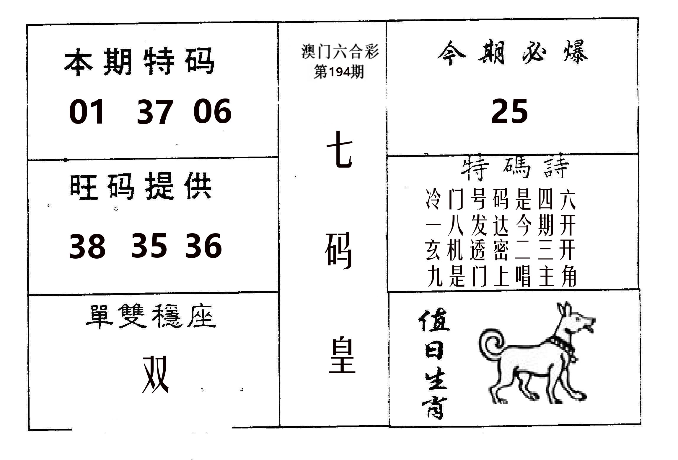 七码皇 第194期