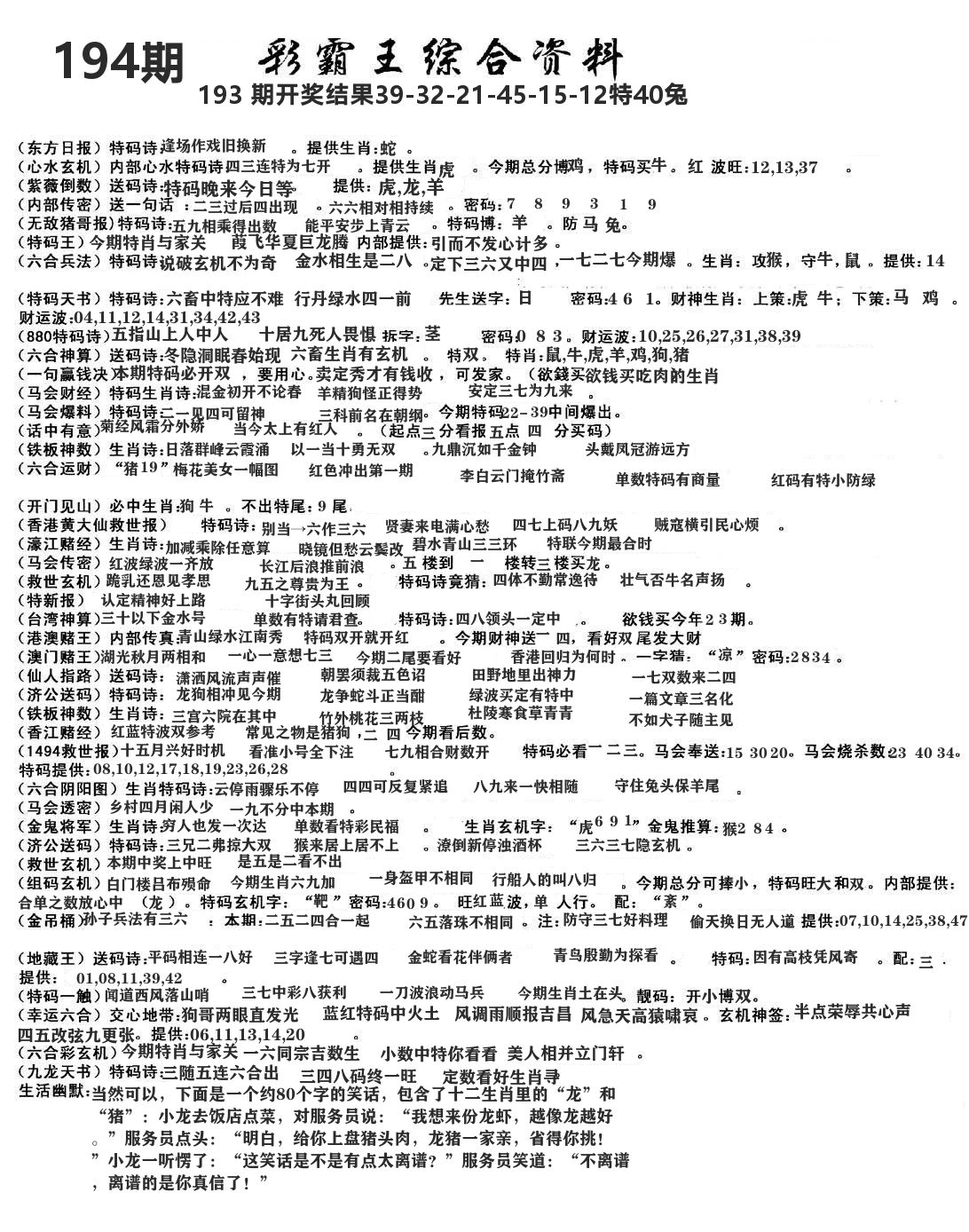 澳门综合资料 第194期