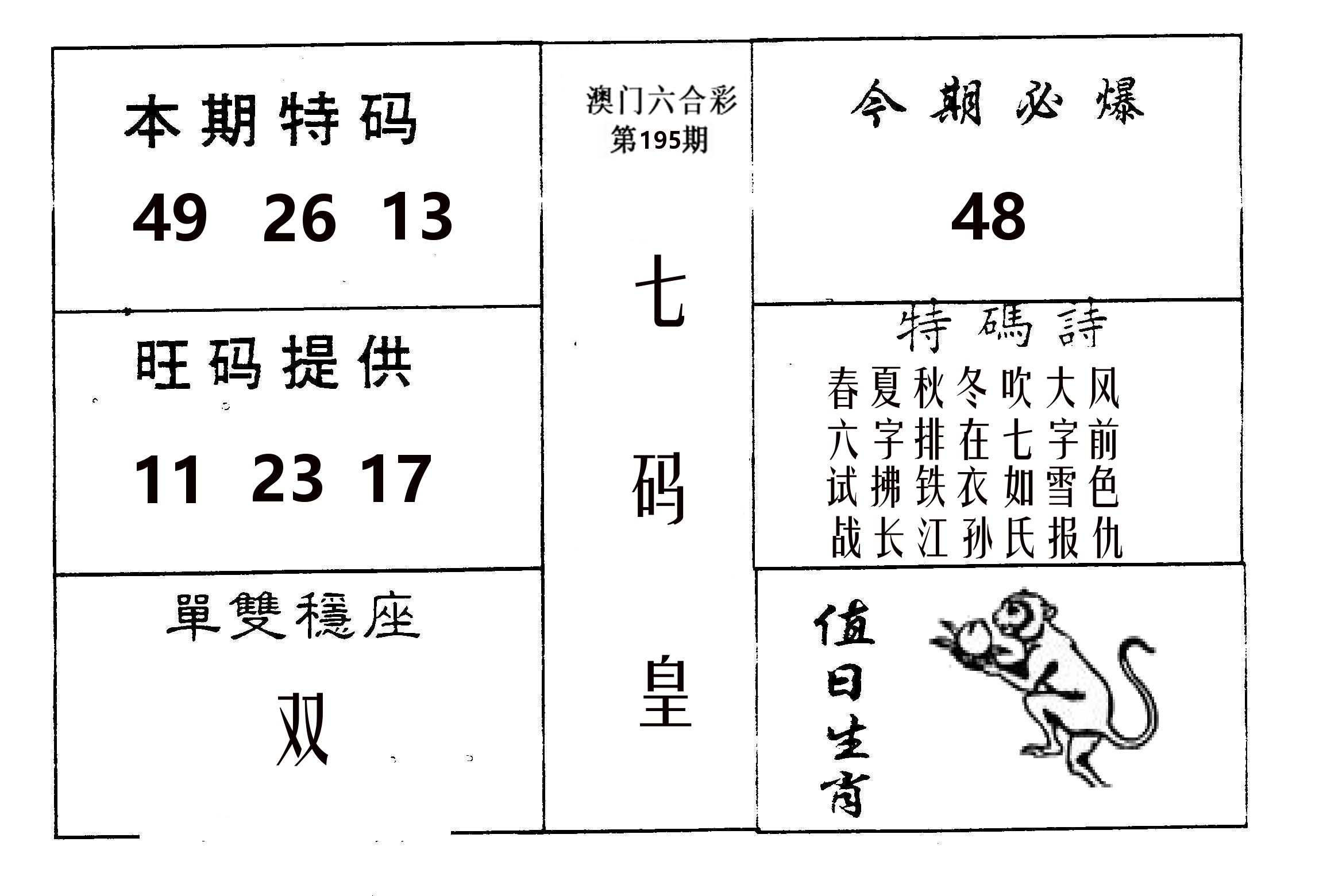 七码皇 第195期
