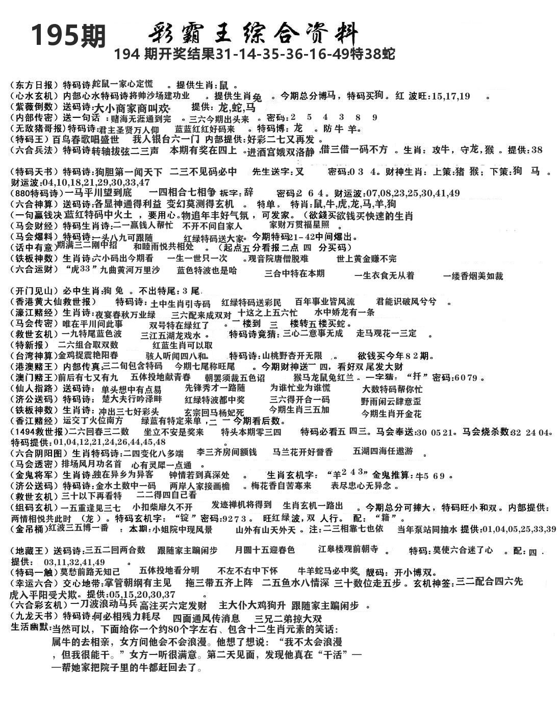 澳门综合资料 第195期