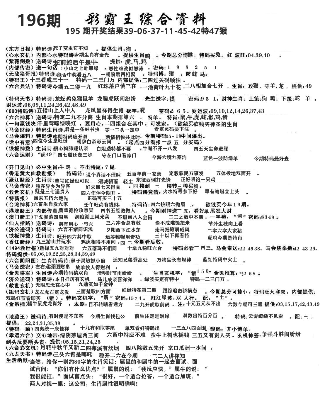 澳门综合资料 第196期