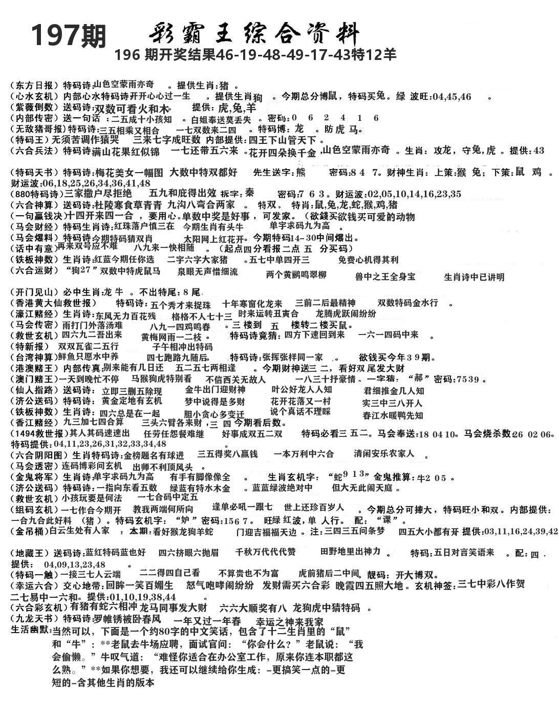 澳门综合资料 第197期