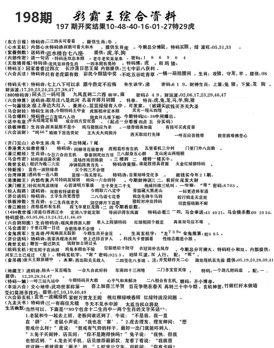 澳门综合资料 第198期