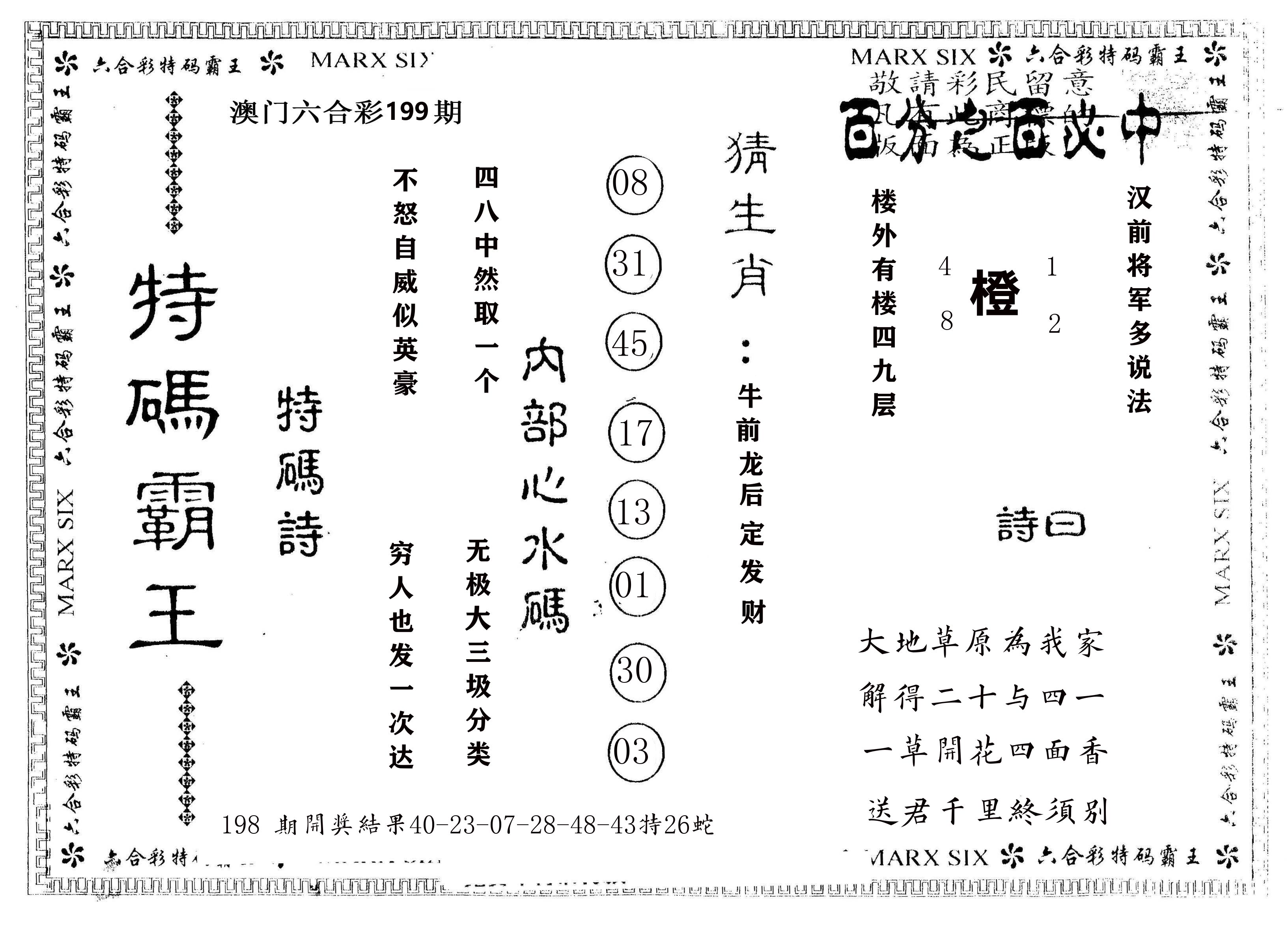 另版特码霸王 第199期