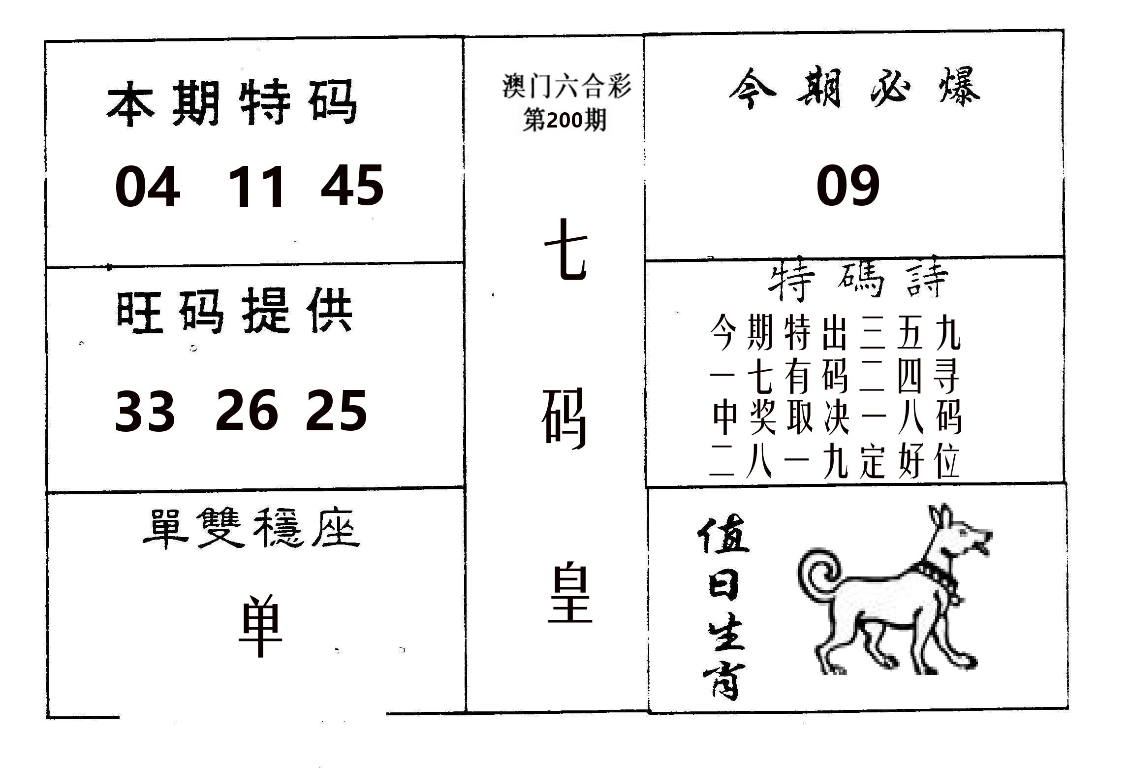 七码皇 第200期