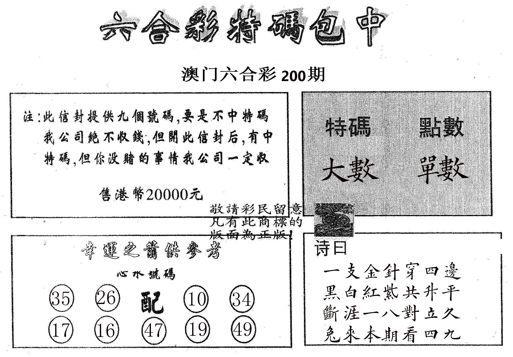 20000包中B 第200期