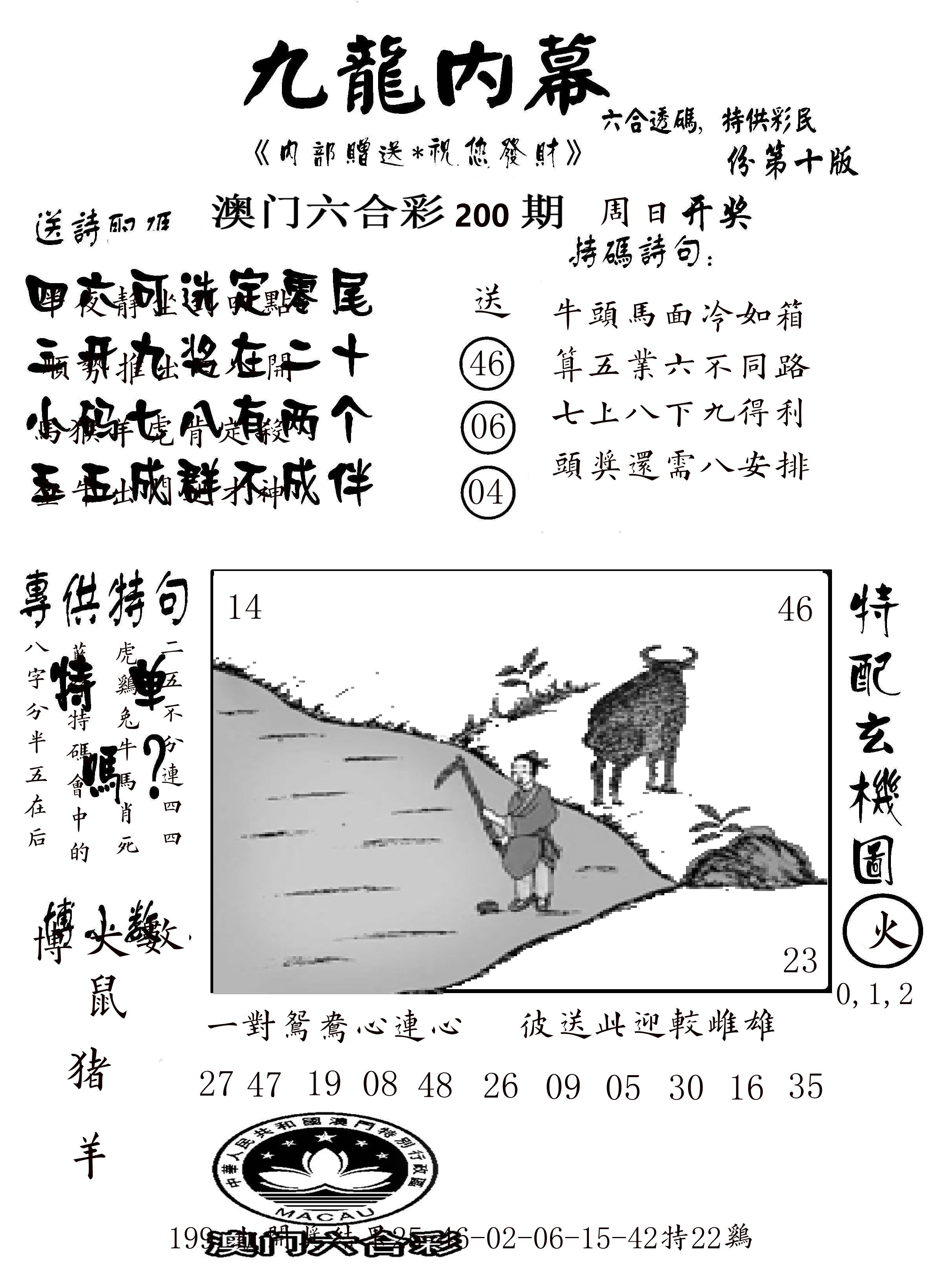 澳门传真2 第200期