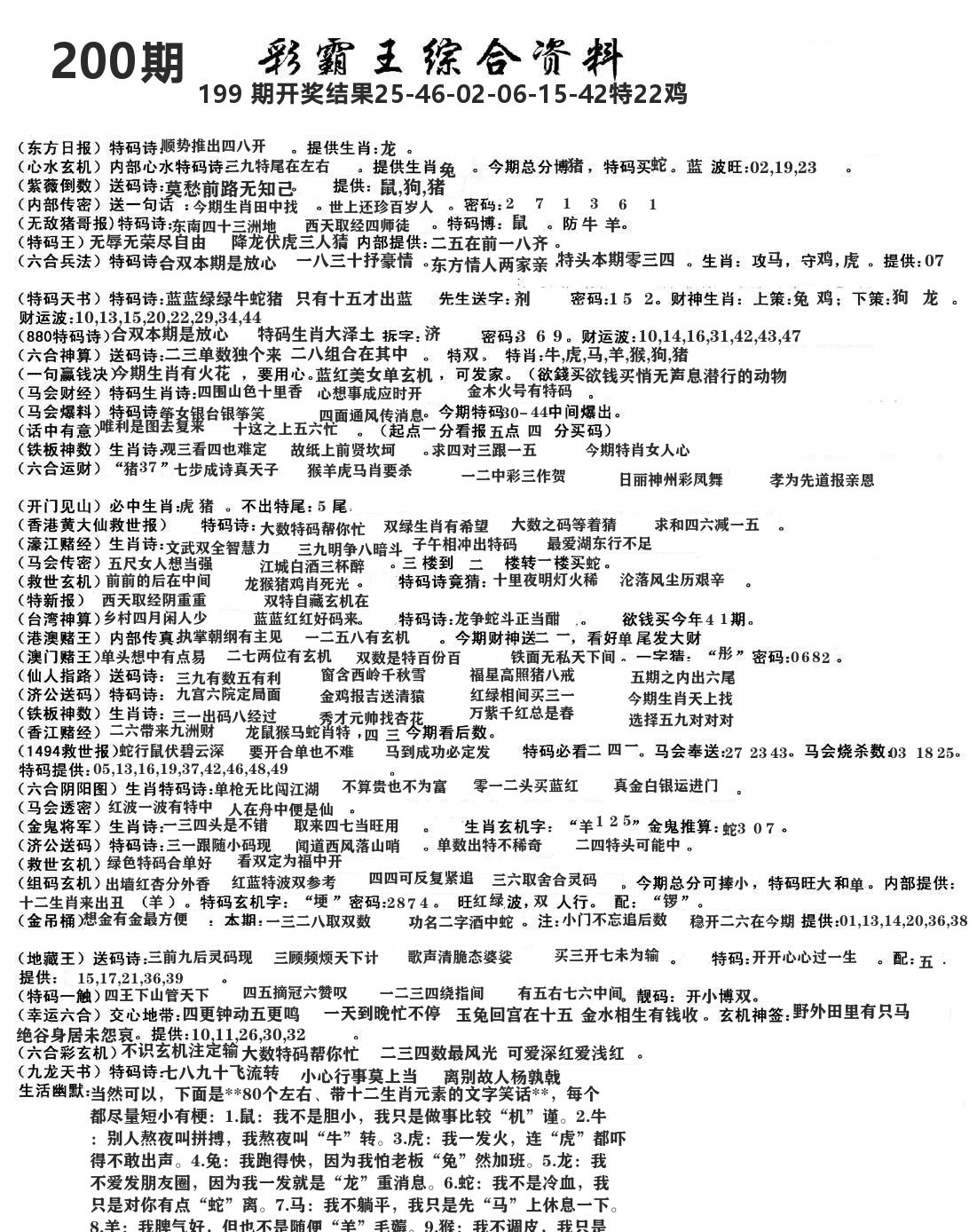 澳门综合资料 第200期