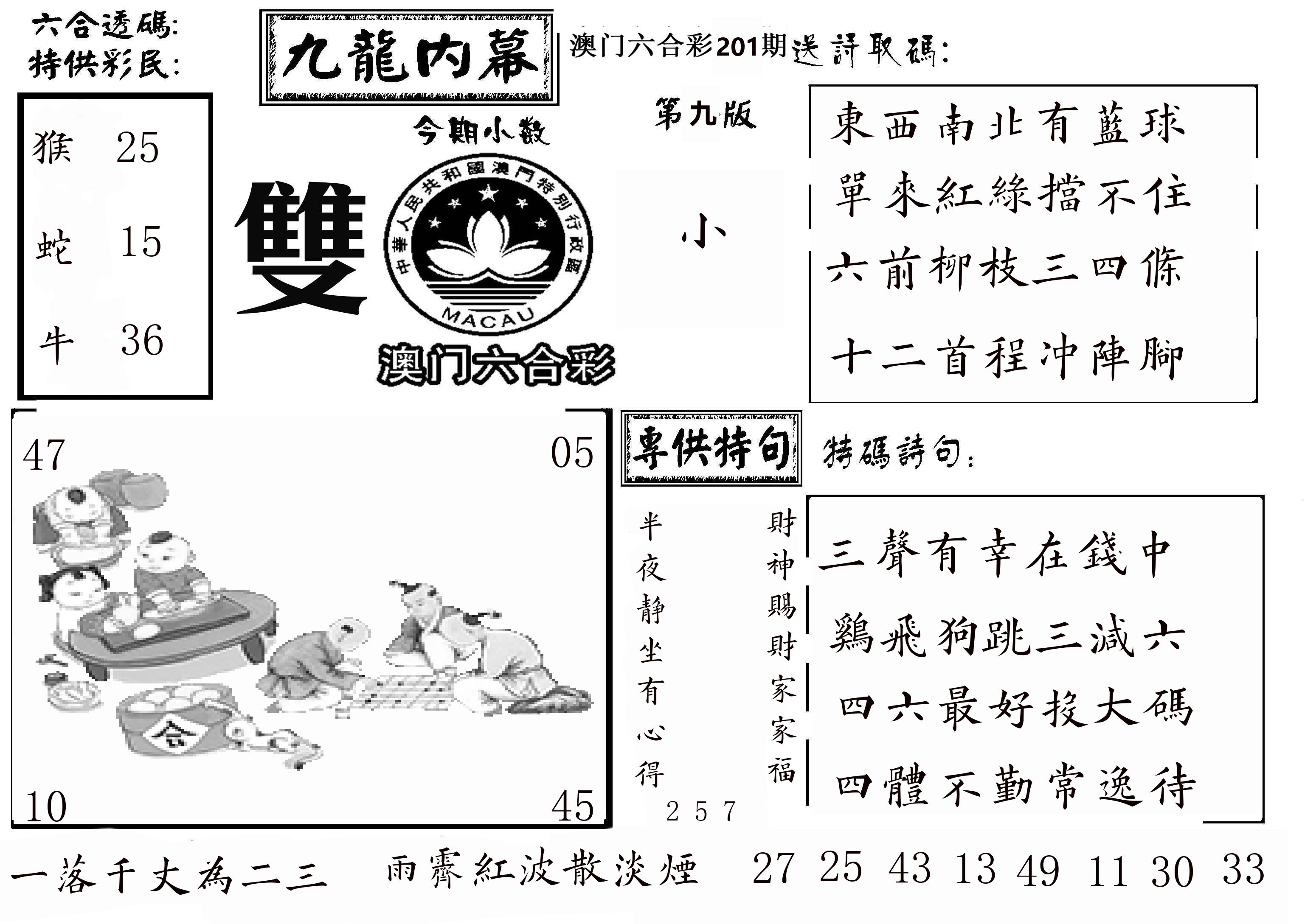 澳门传真3 第201期