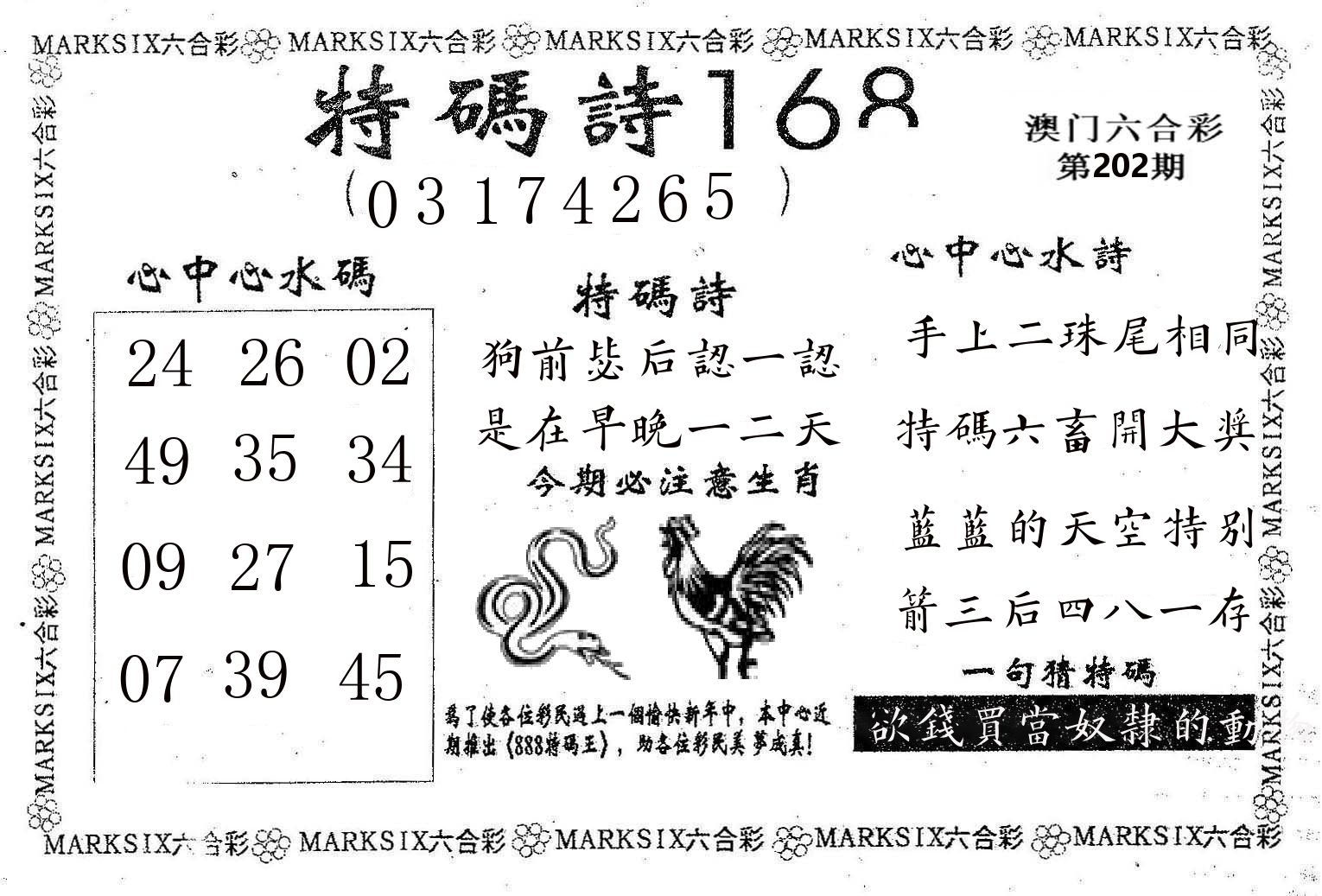 特码诗168 第202期