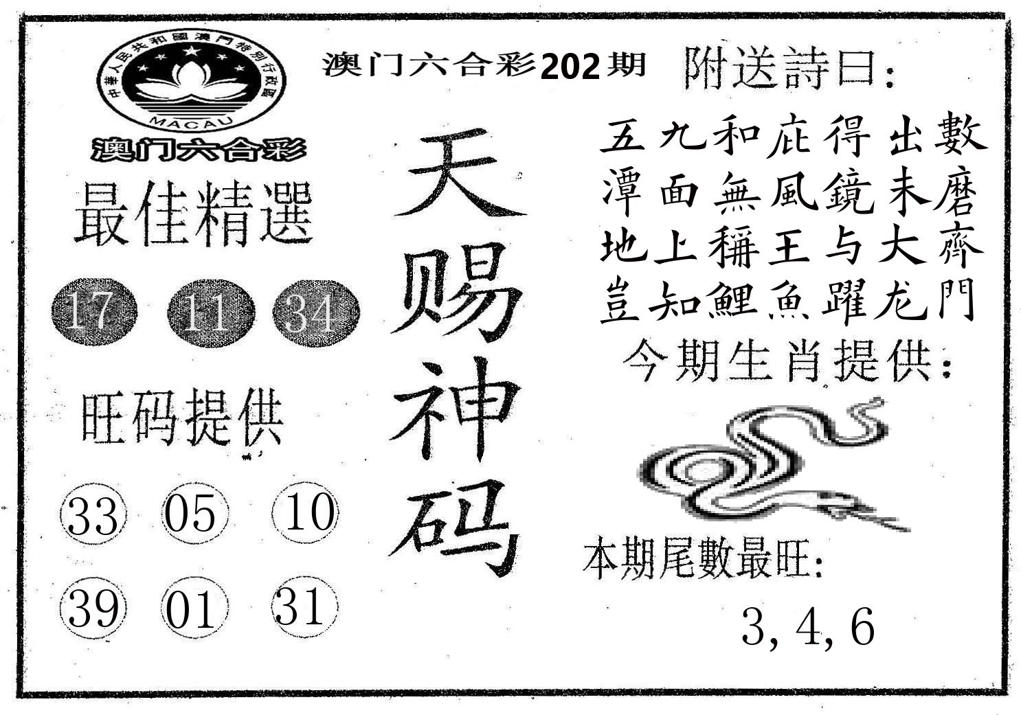 天赐神码 第202期