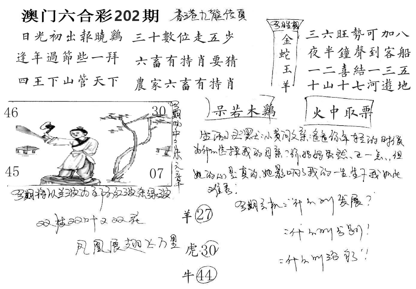 澳门手写九龙 第202期