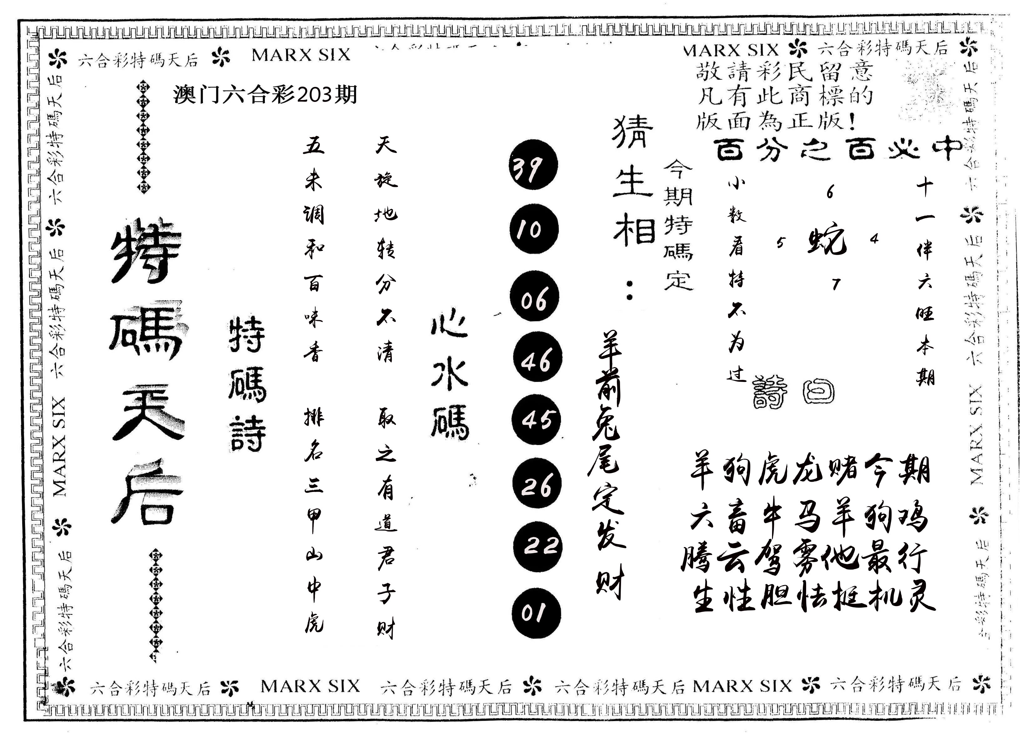 另版特码天后 第203期