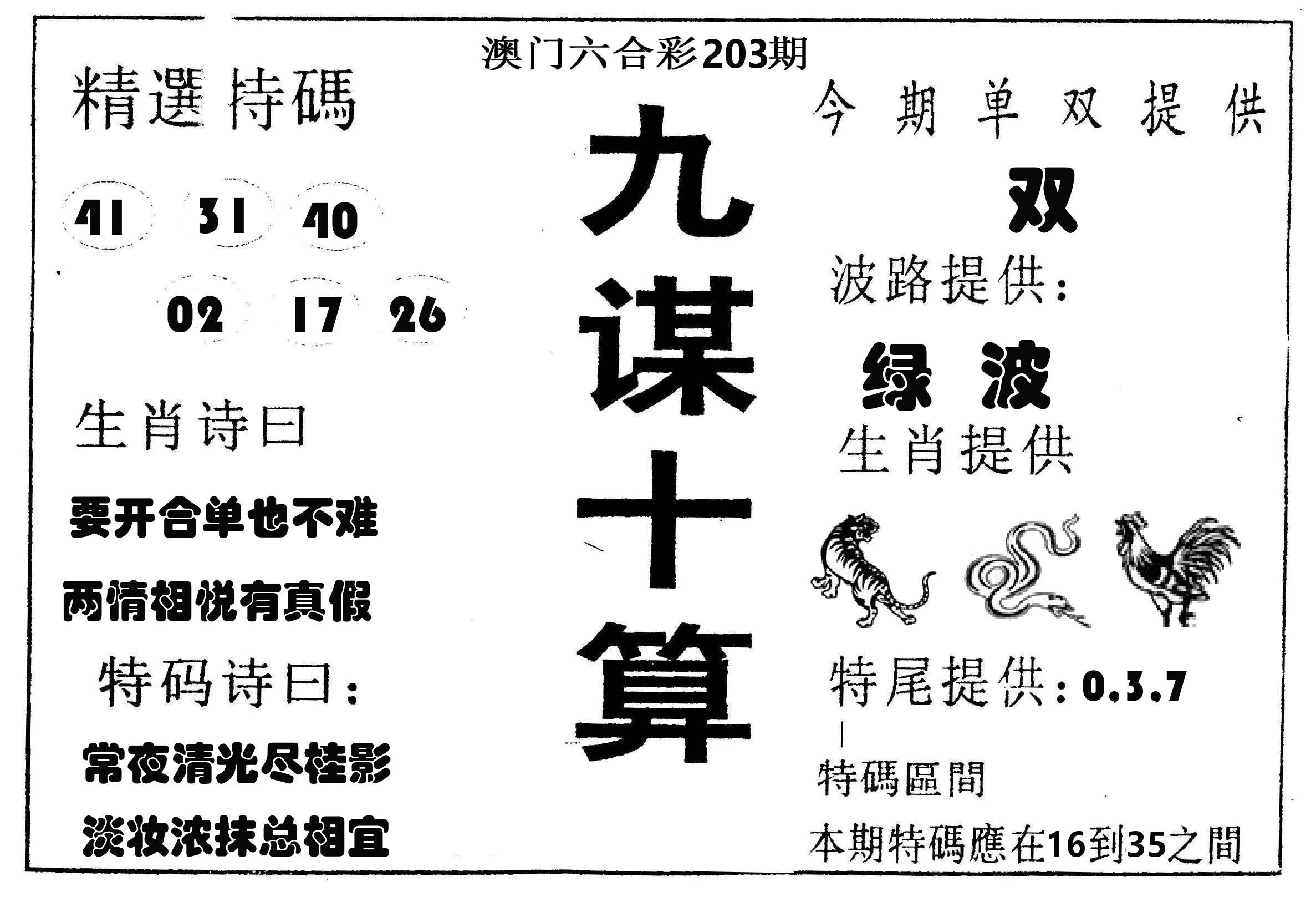 九谋十算 第203期