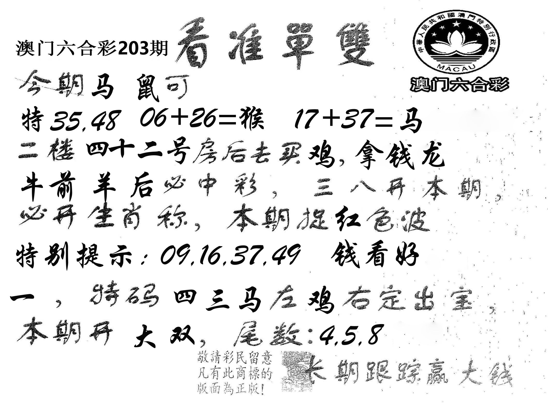 看准单双 第203期