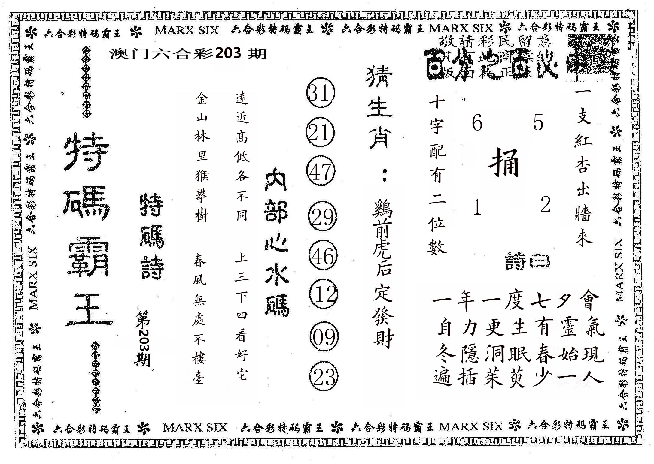 特码霸王B 第203期