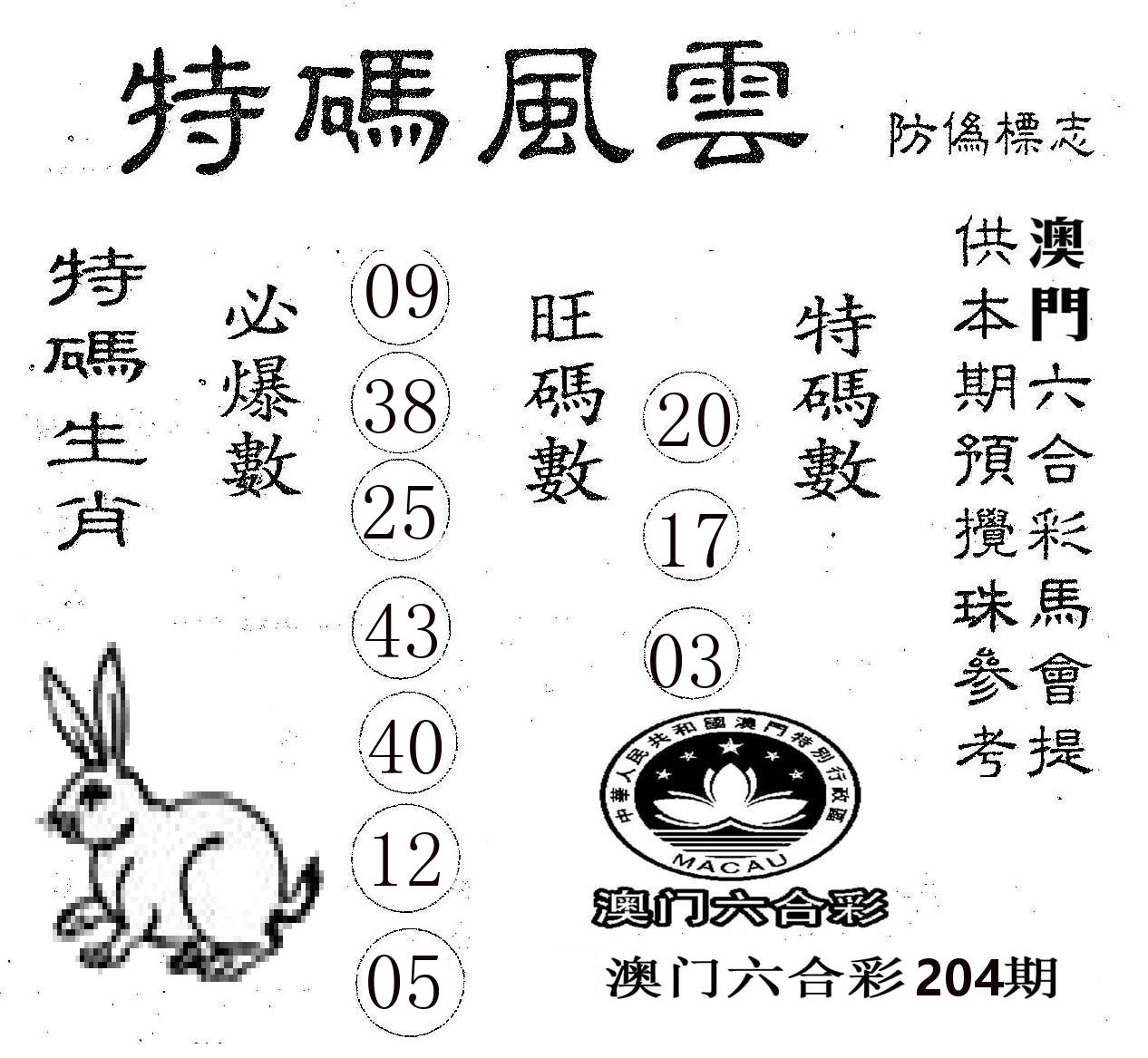 特码风云 第204期
