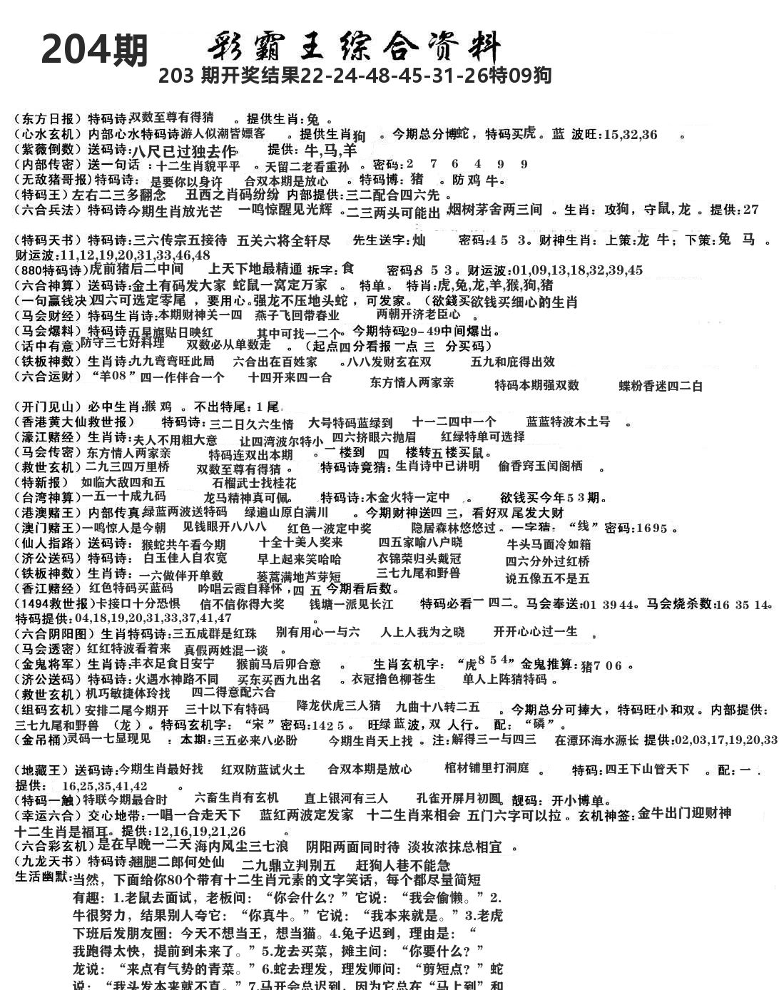 澳门综合资料 第204期
