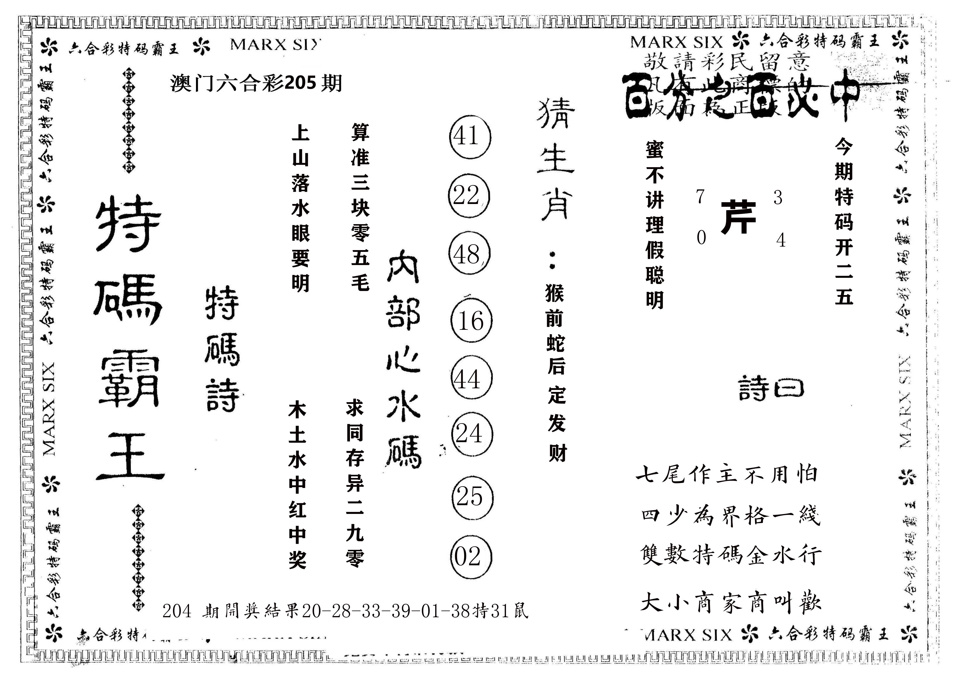 另版特码霸王 第205期
