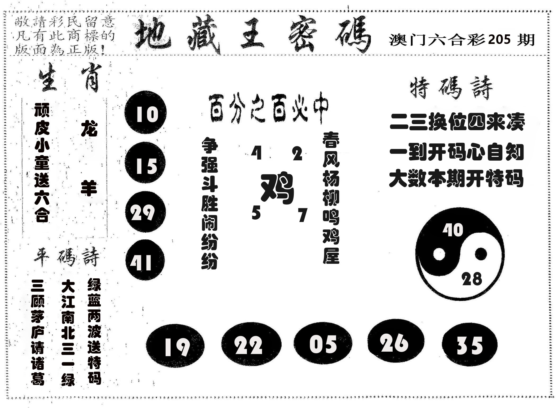 地藏王密码 第205期