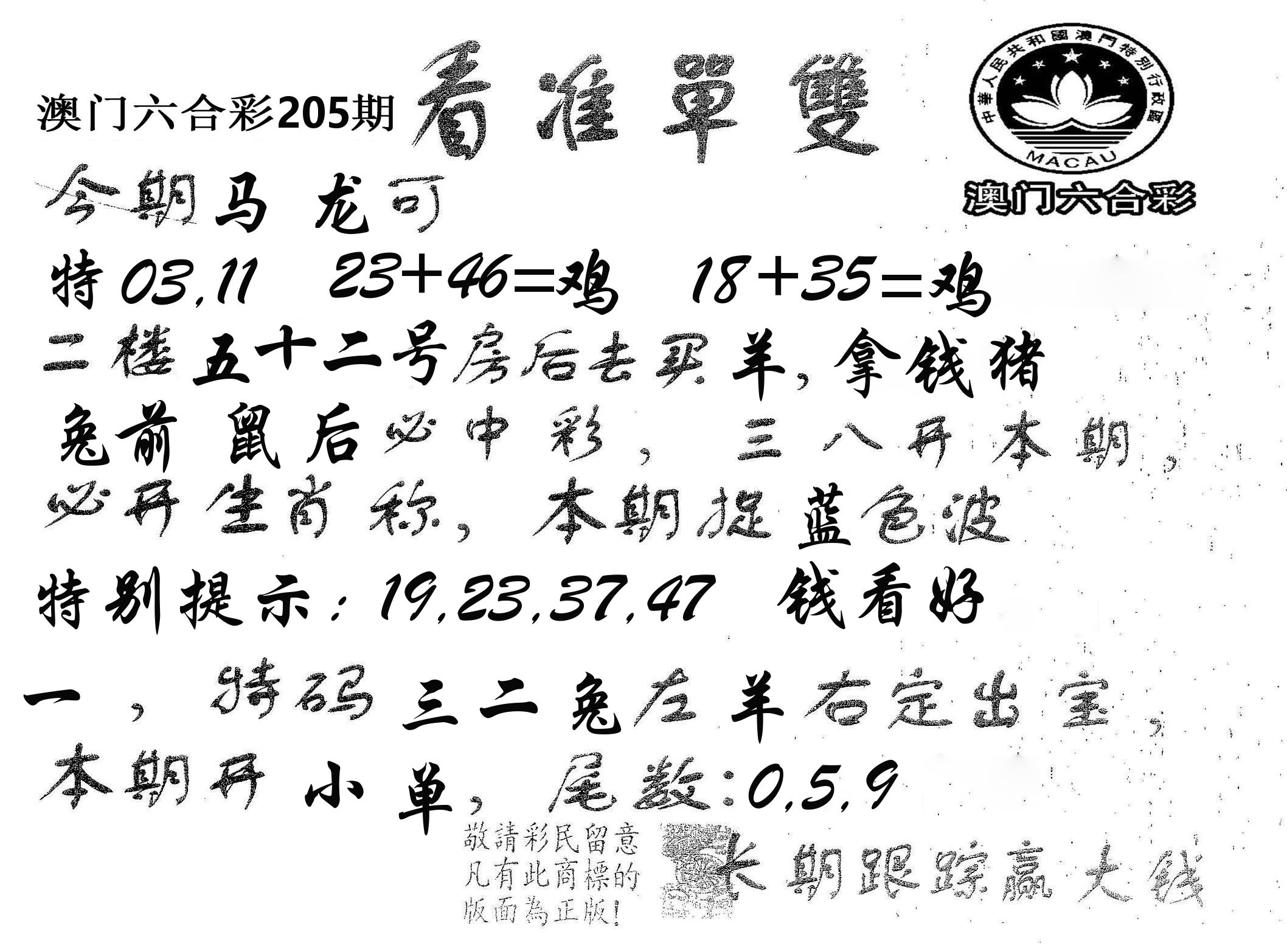 看准单双 第205期