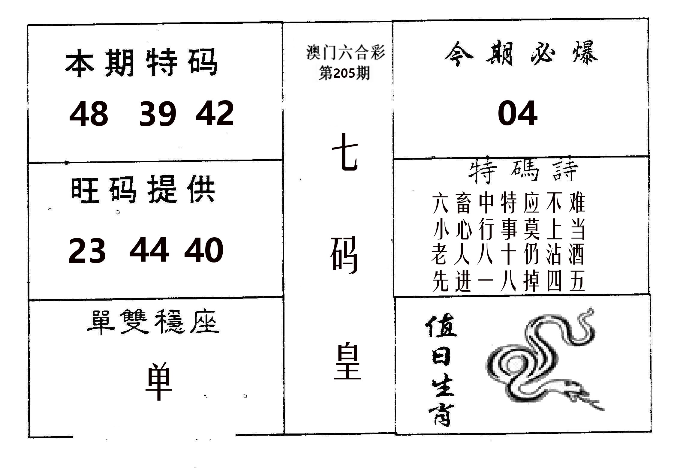 七码皇 第205期