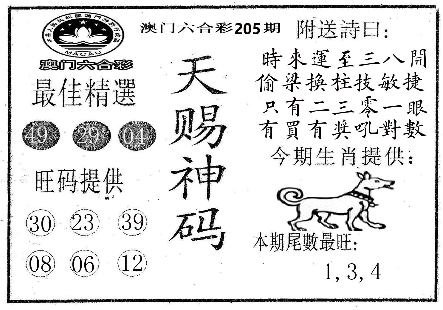 天赐神码 第205期