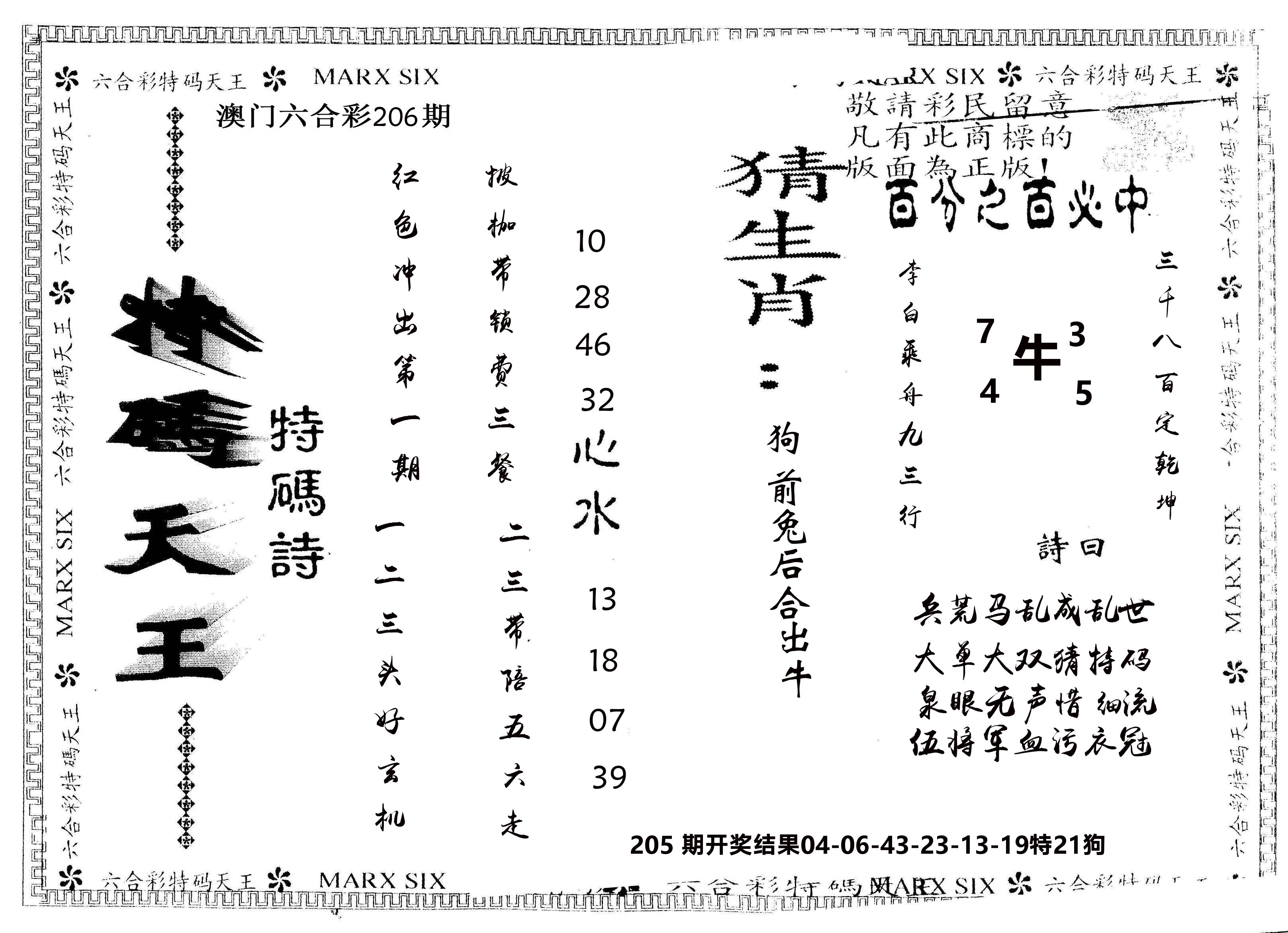 另版特码天王 第206期