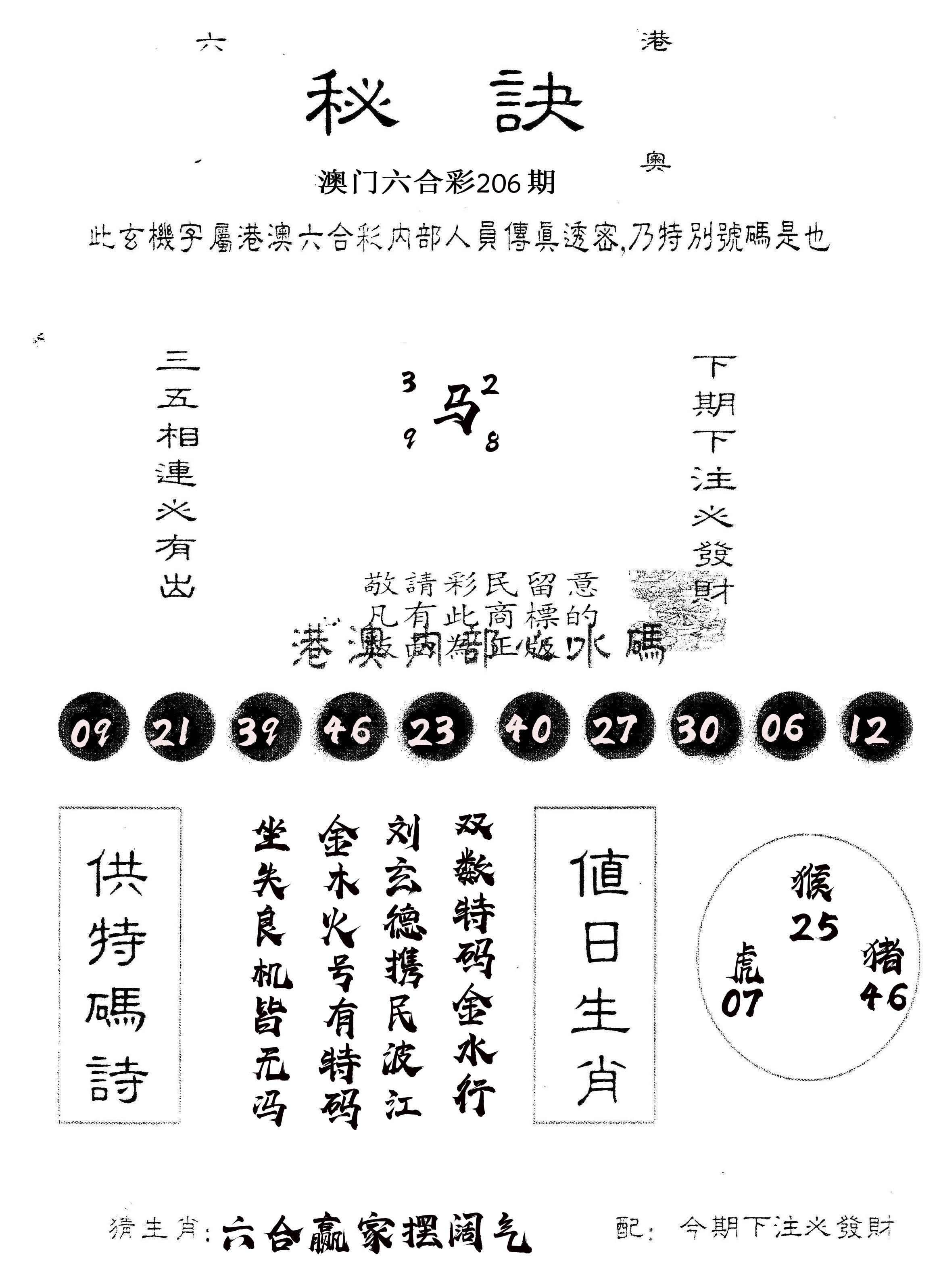 另版秘诀 第206期