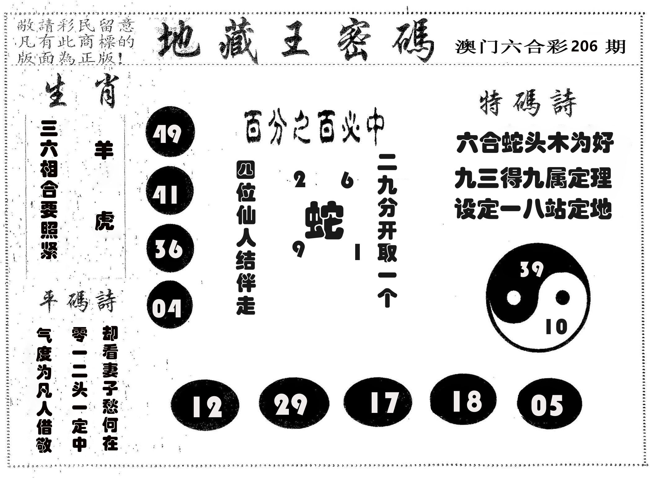 地藏王密码 第206期