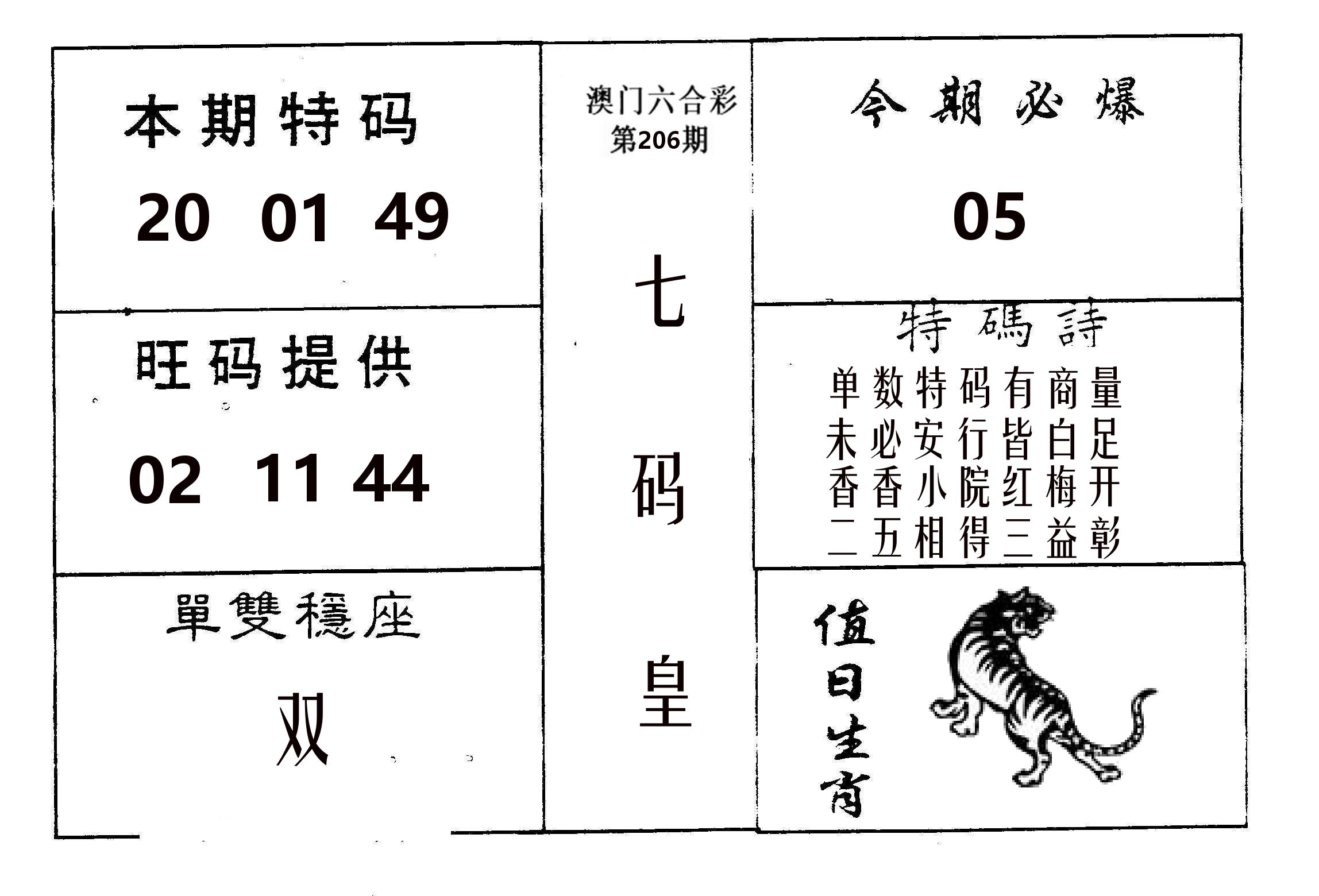 七码皇 第206期