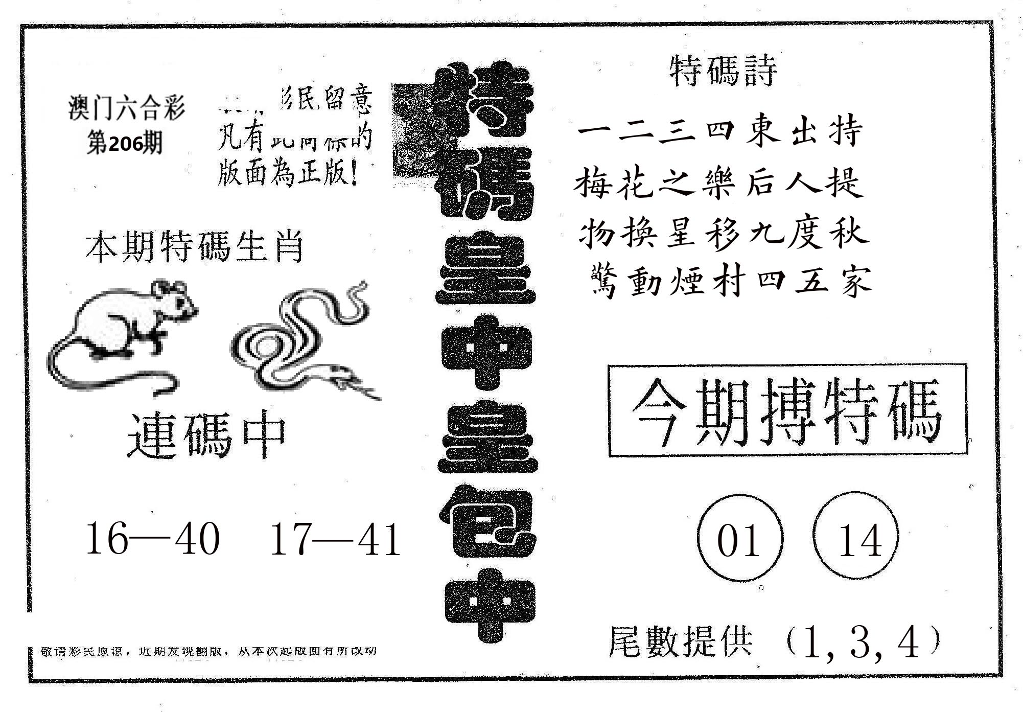 皇中皇A 第206期