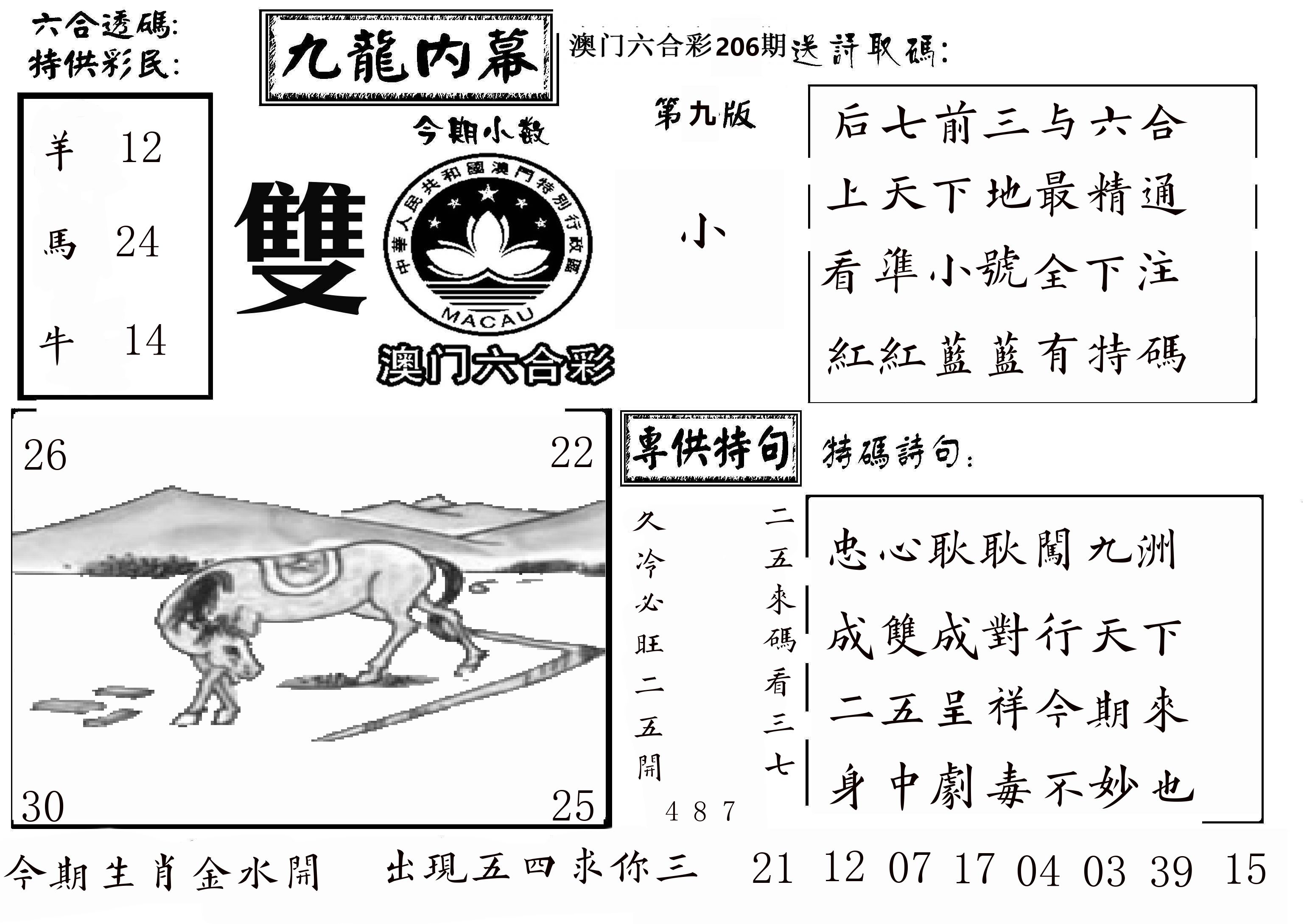 澳门传真3 第206期