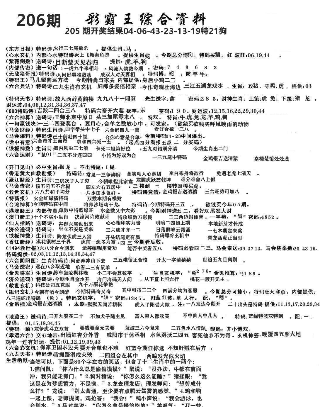 澳门综合资料 第206期