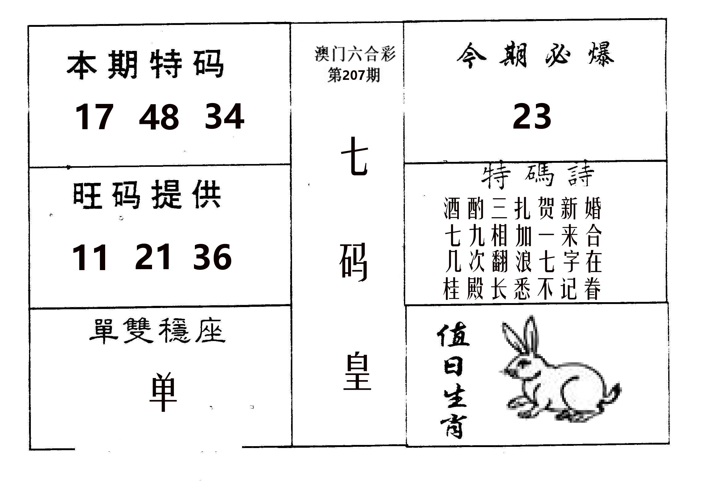七码皇 第207期