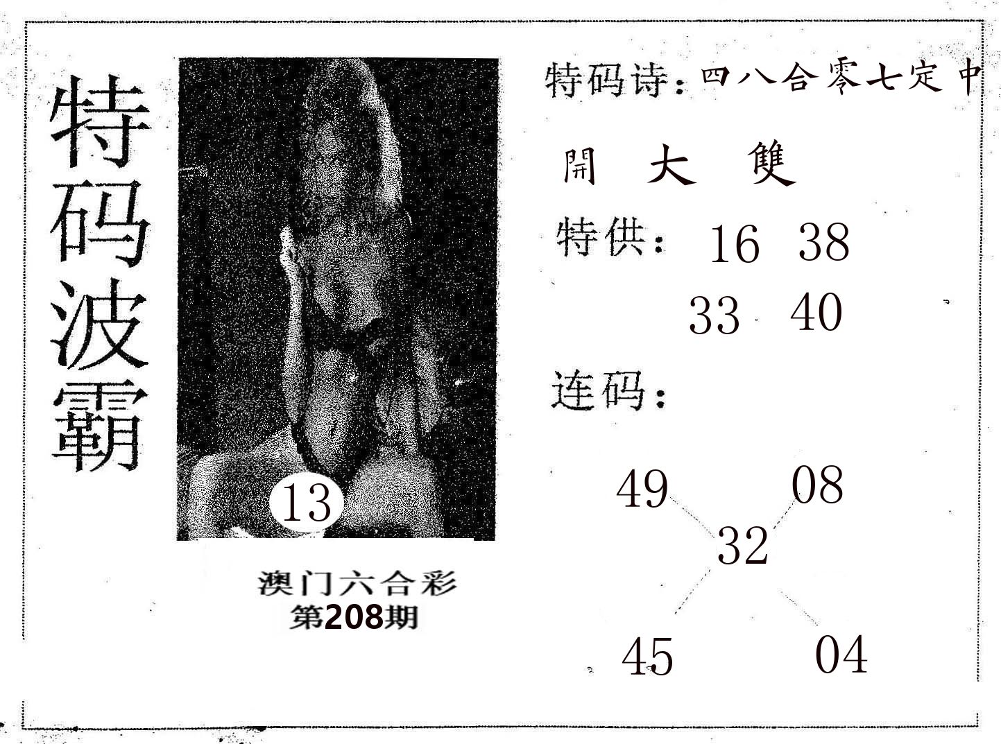 特码波霸 第208期