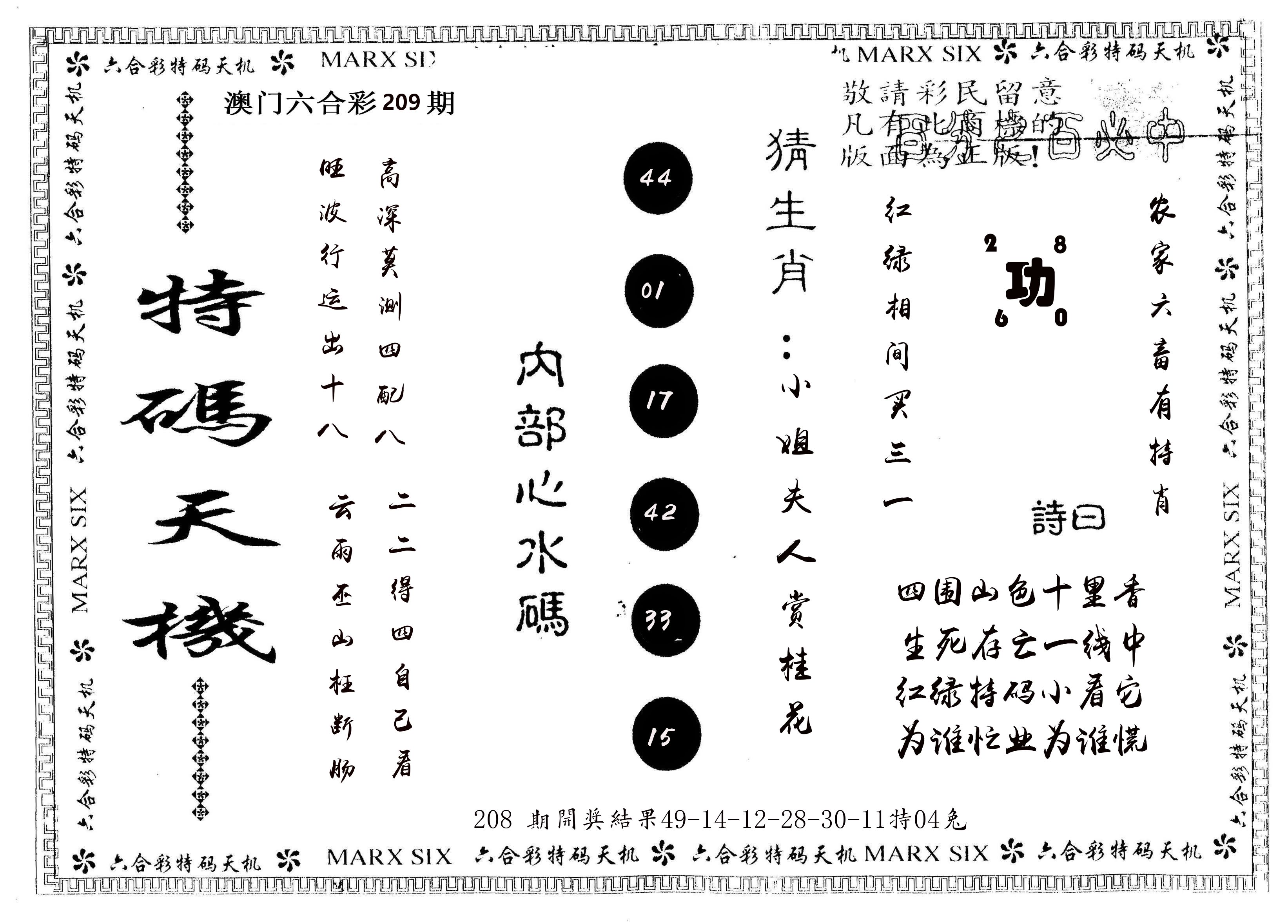 另版特码天机 第209期