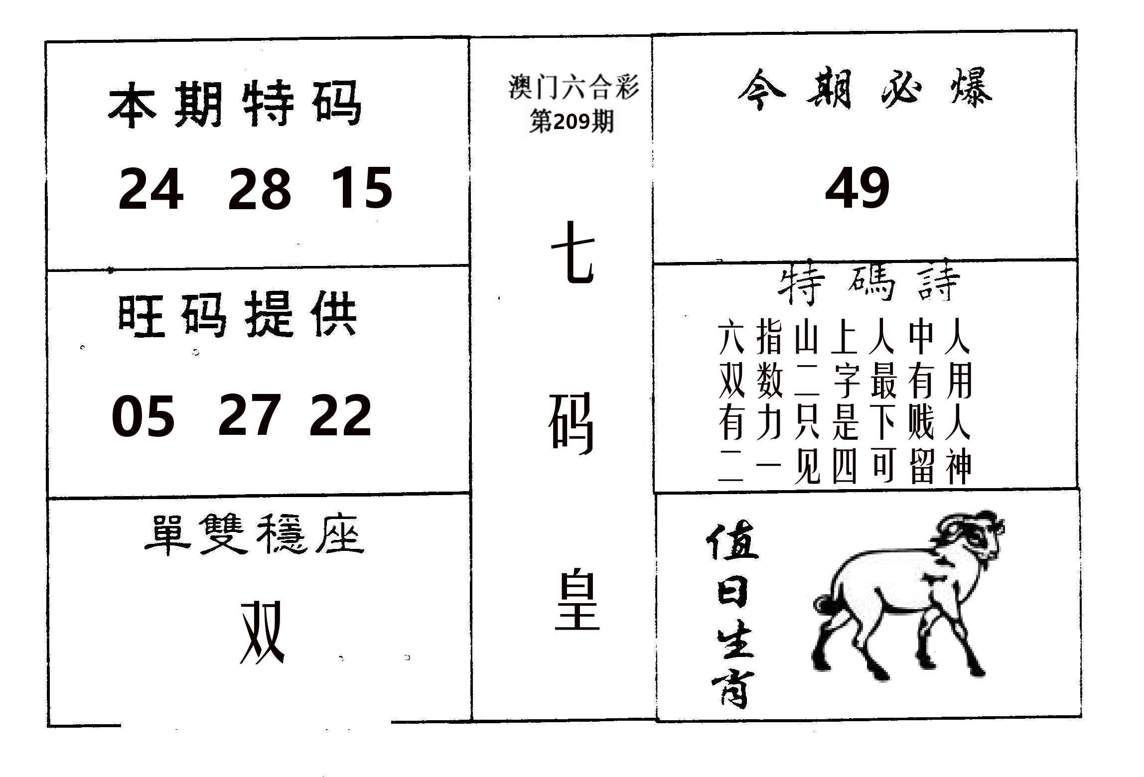 七码皇 第209期