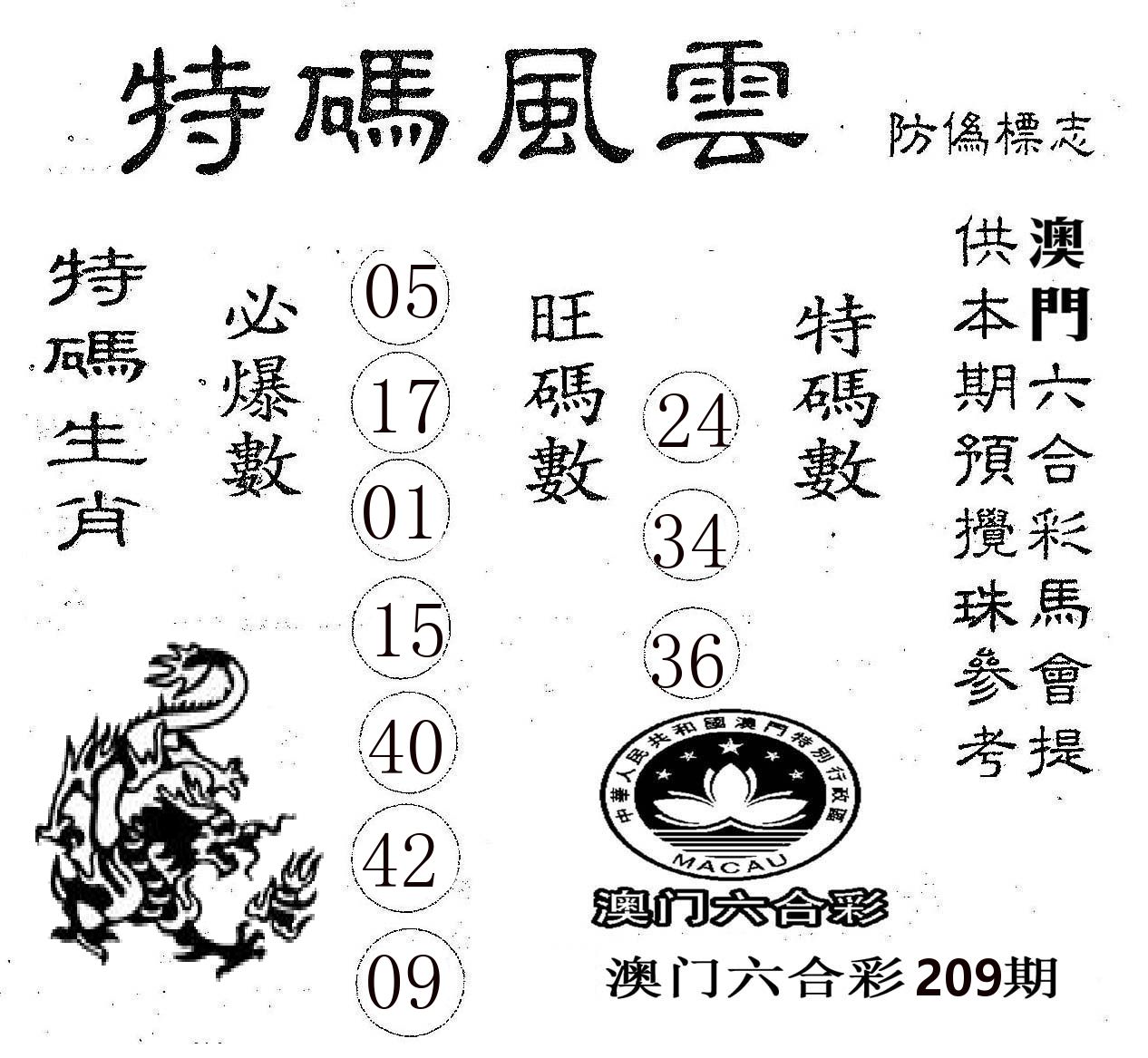 特码风云 第209期