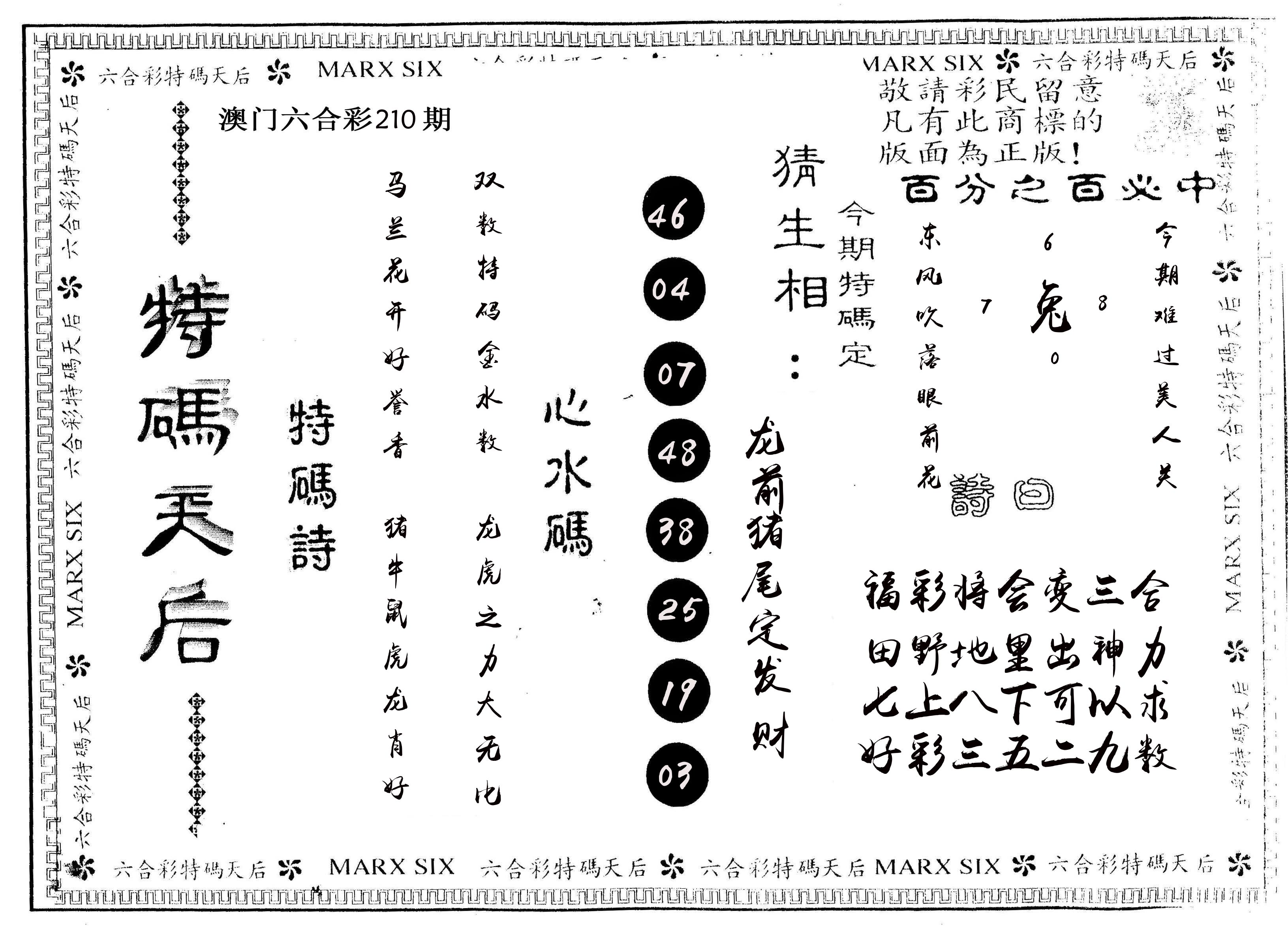 另版特码天后 第210期