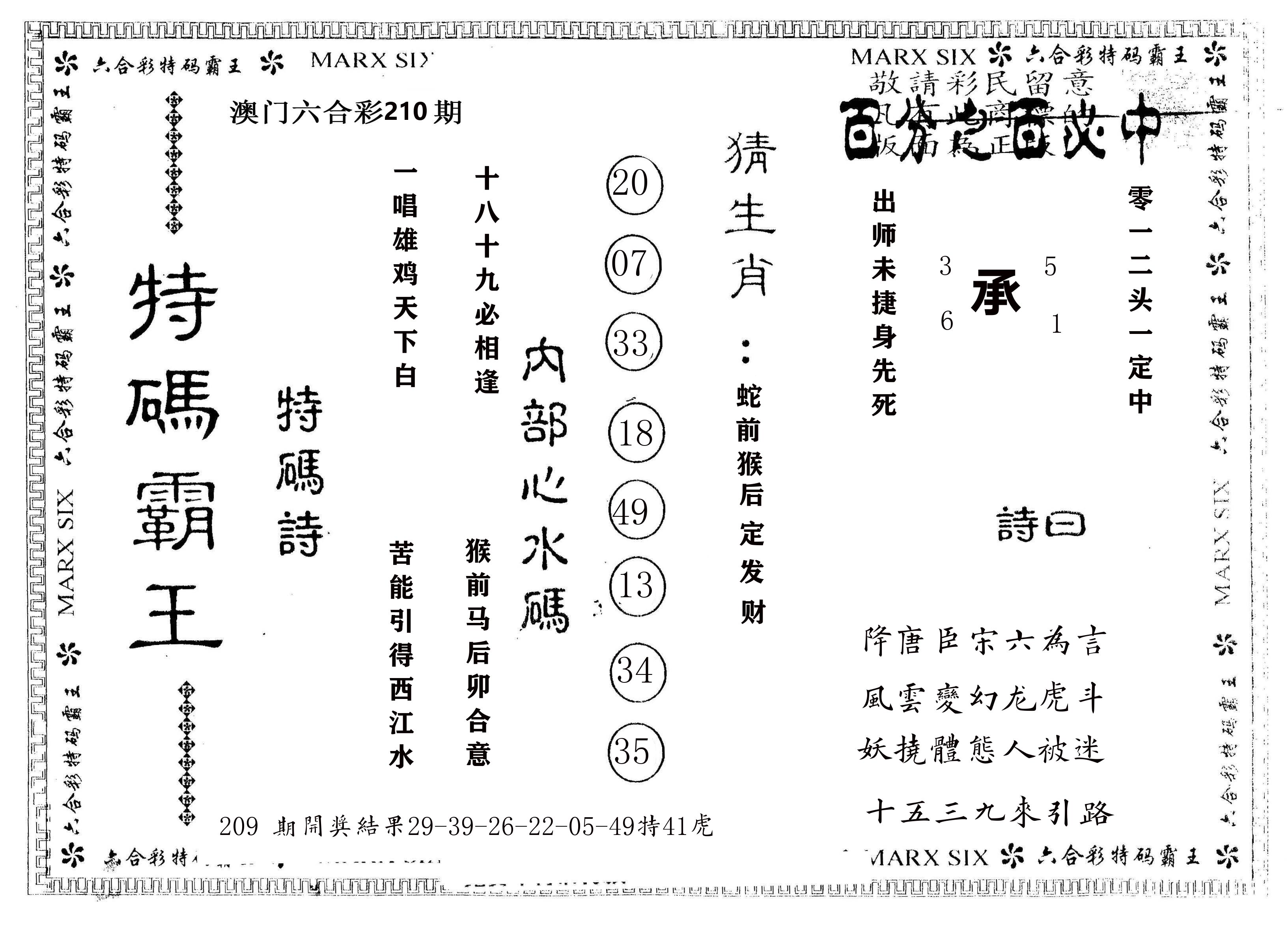 另版特码霸王 第210期