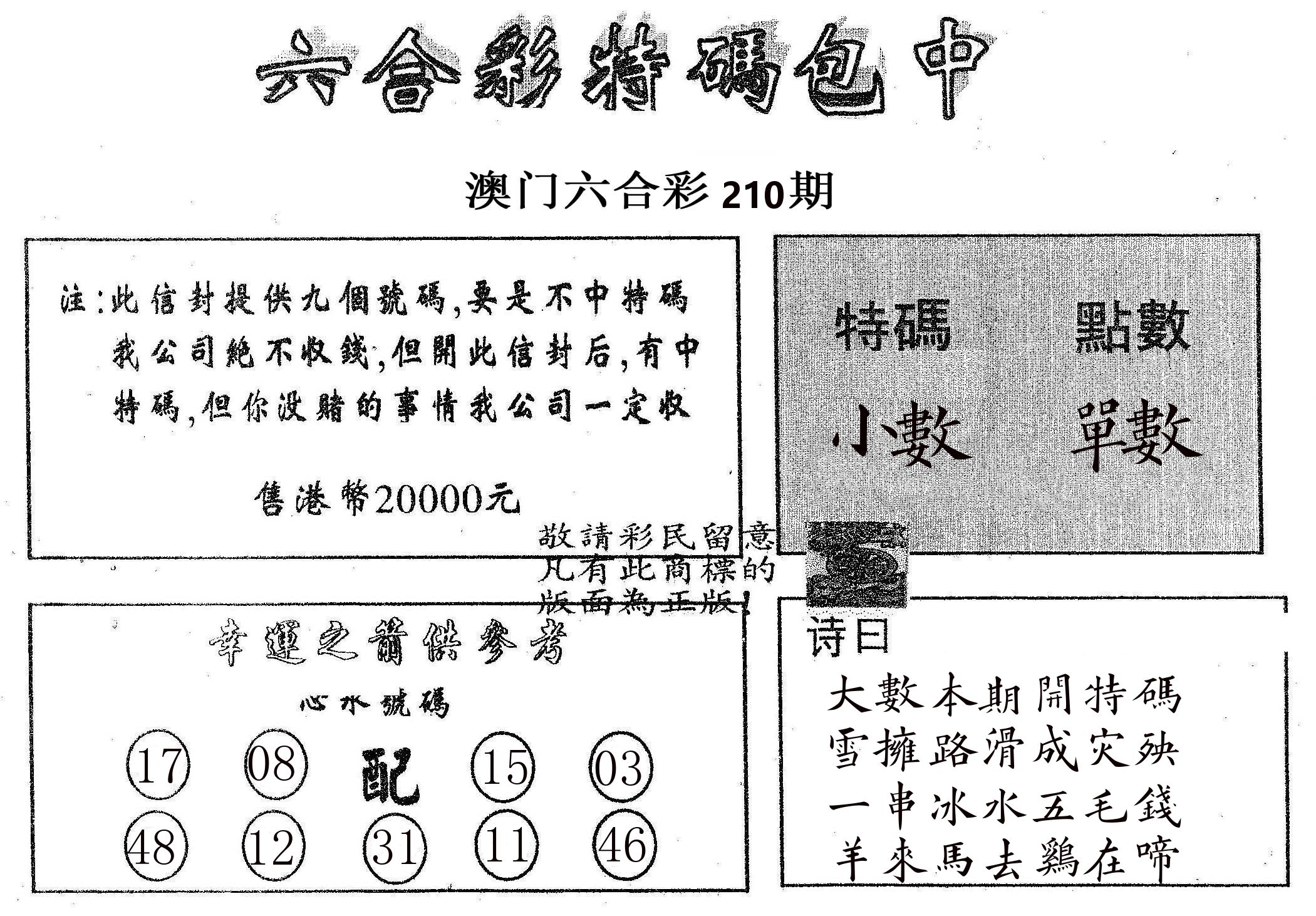 20000包中B 第210期
